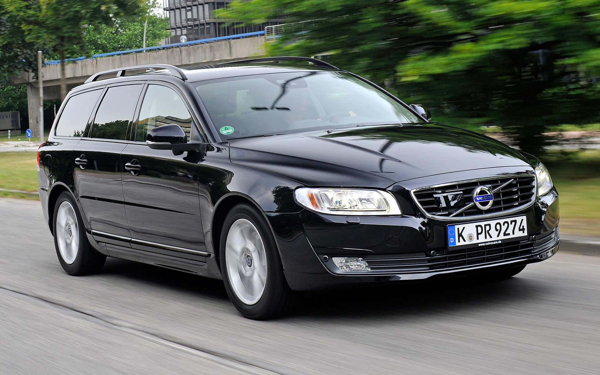Volvo V70, black, tree-lined road, Full HD Desktop Wallpaper