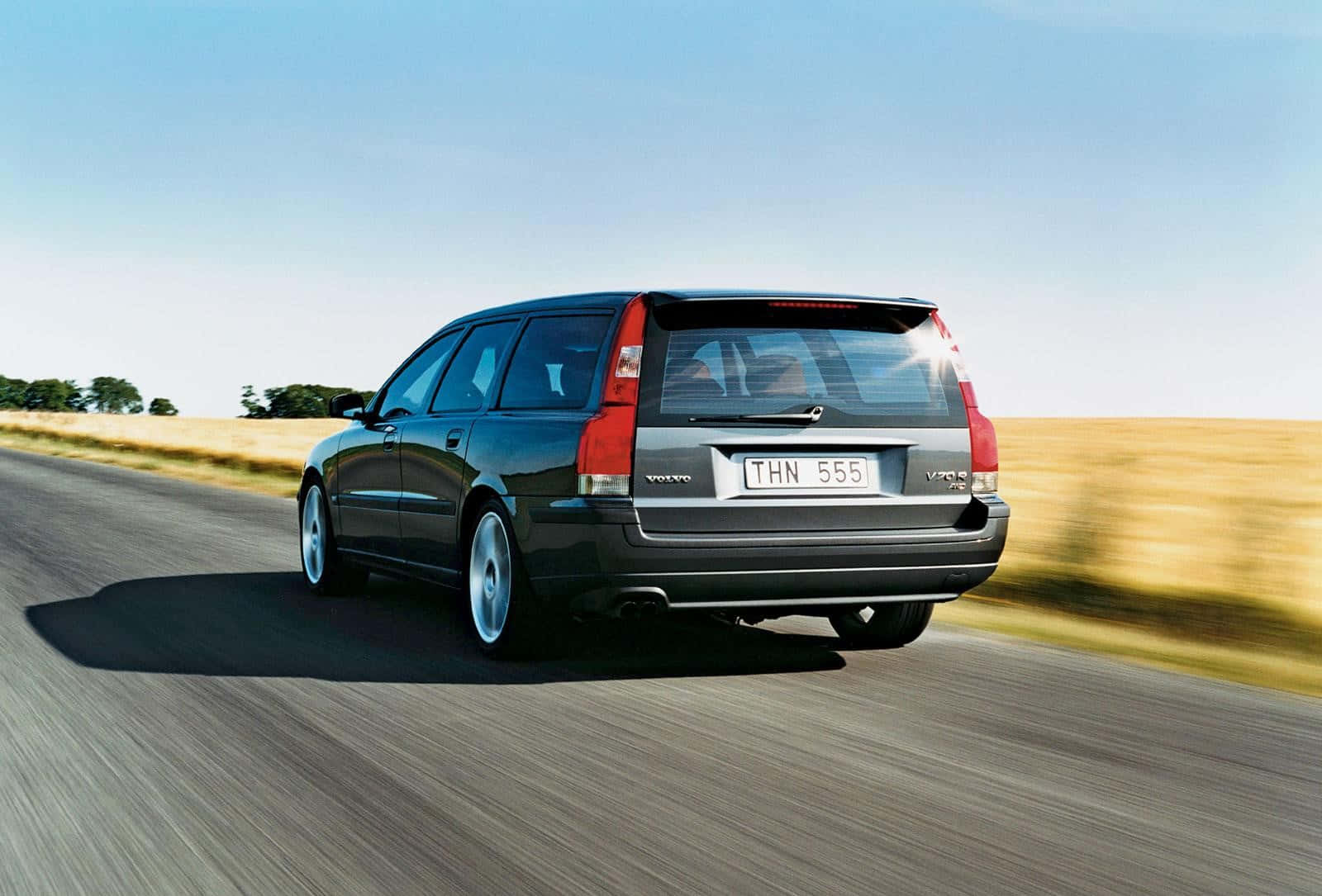 Volvo V70, dark gray, sunlit rural road, HD Desktop Wallpaper