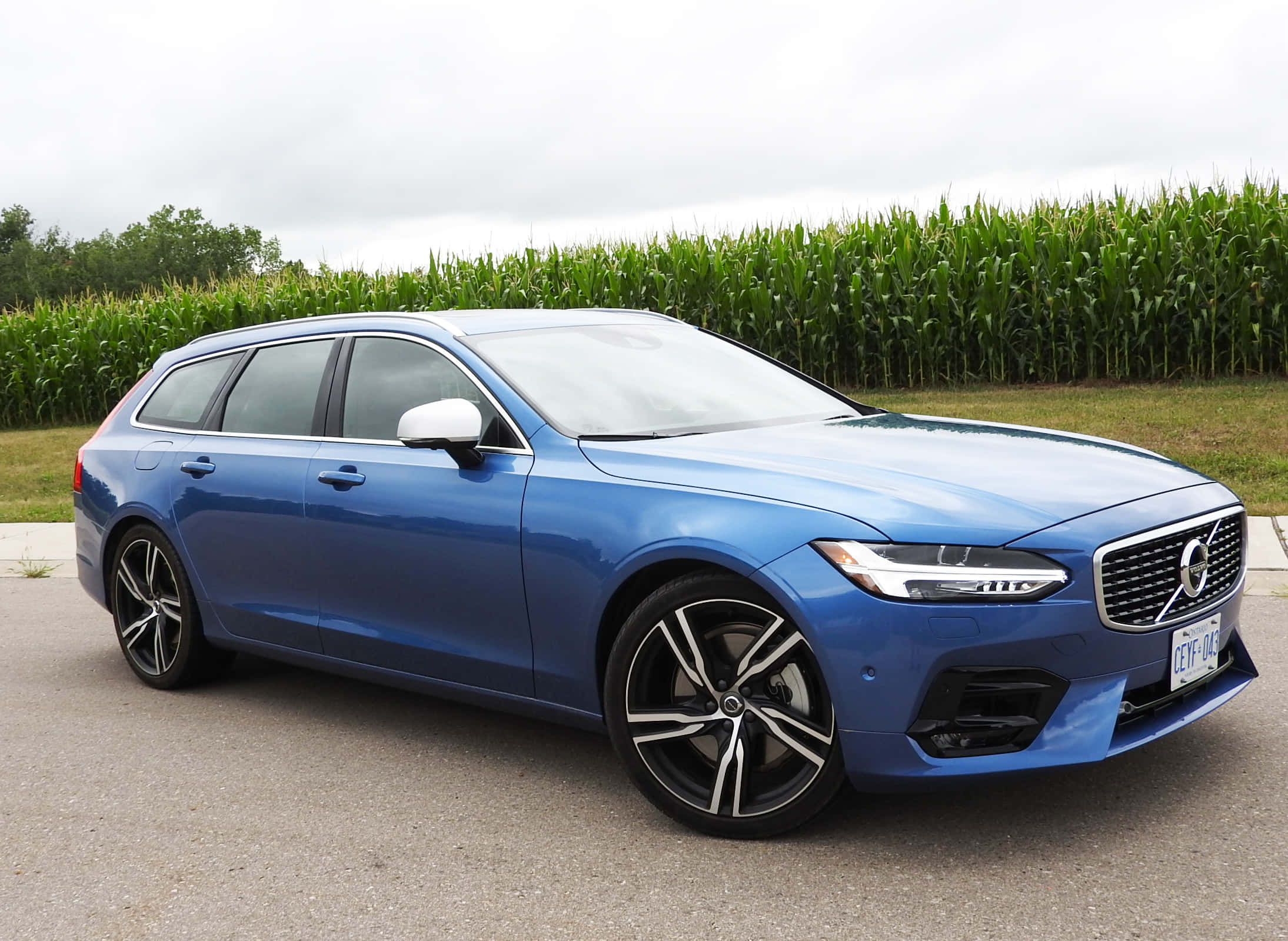 Volvo V90, blue, cornfield, Full HD Desktop Wallpaper