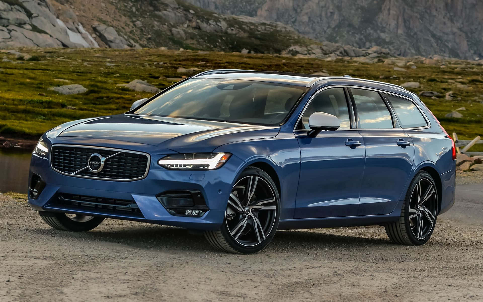 Volvo V90, blue, gravel path, Full HD Desktop Wallpaper