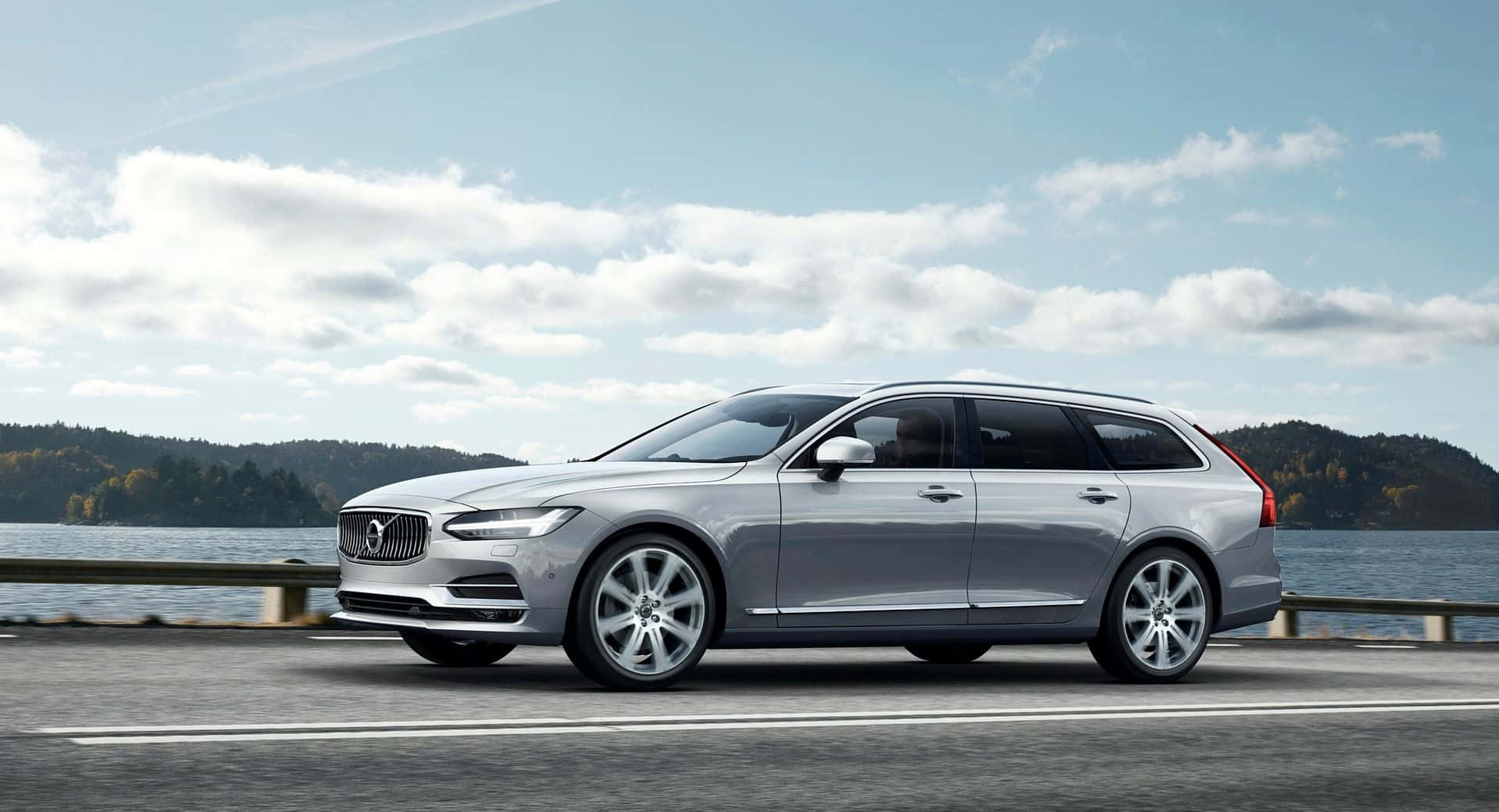 Volvo V90, silver, coastal highway, HD Desktop Wallpaper