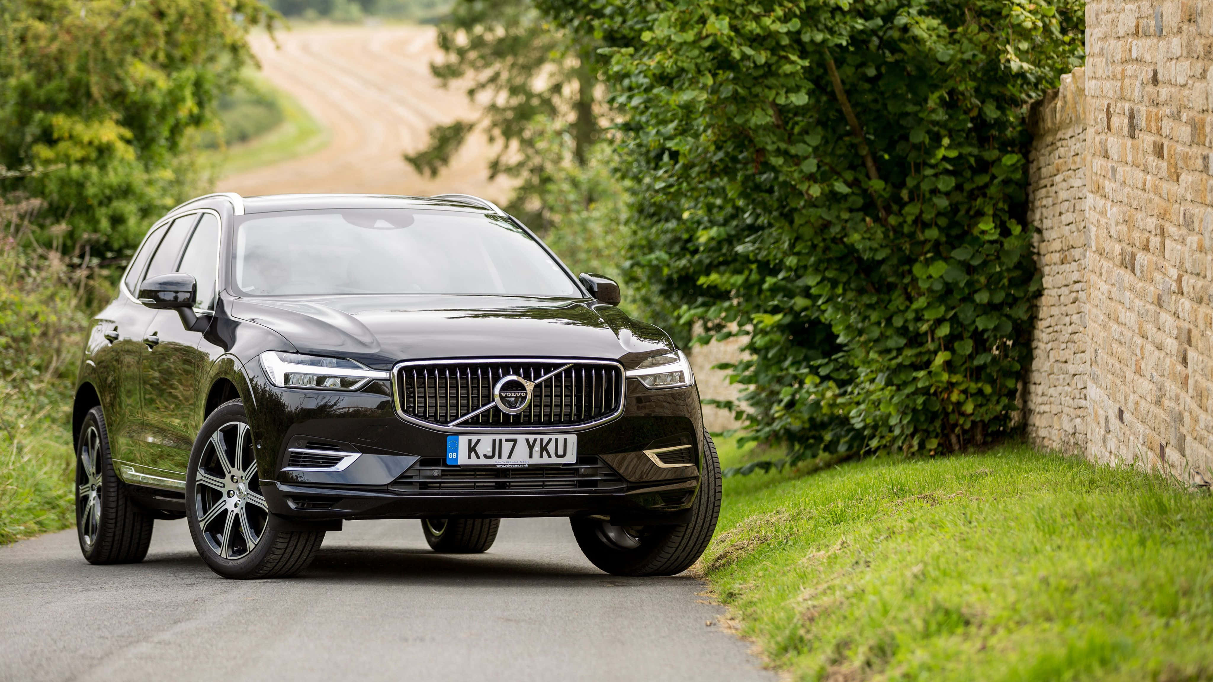 Volvo XC60, black, winding rural road, 4K Desktop Wallpaper