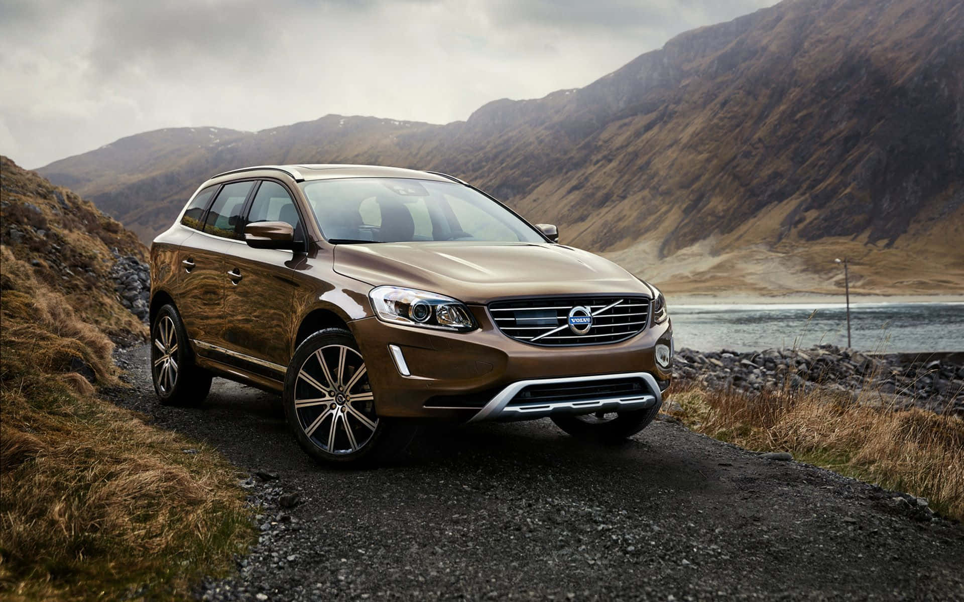 Volvo XC60, bronze, gravel road, Full HD Desktop Wallpaper