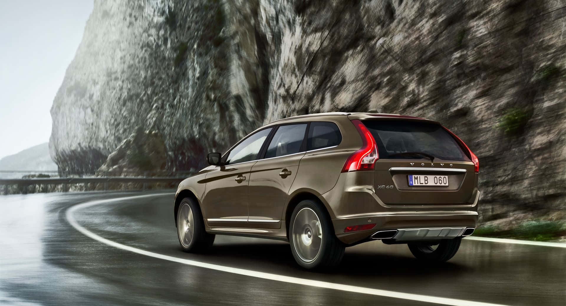 Volvo XC60, brown, wet winding mountain road, Full HD Desktop Wallpaper
