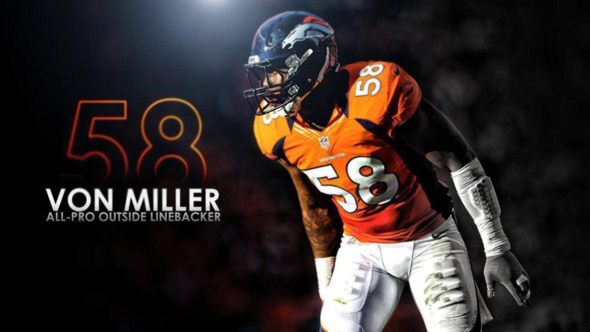 Von Miller, orange Denver Broncos jersey, number 58, Full HD Desktop Wallpaper