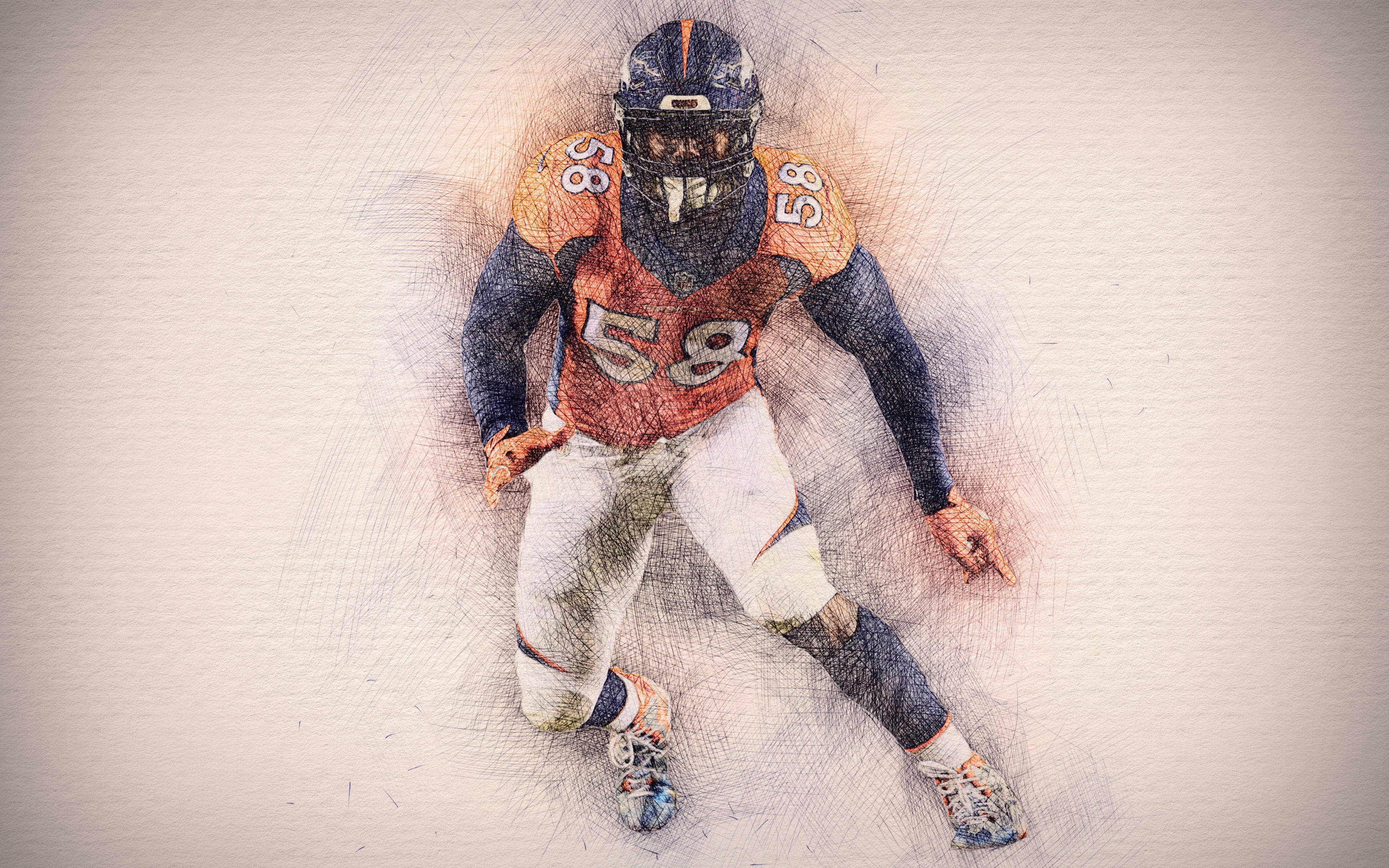 Von Miller, orange and blue uniform, number 58, 4K Desktop Wallpaper