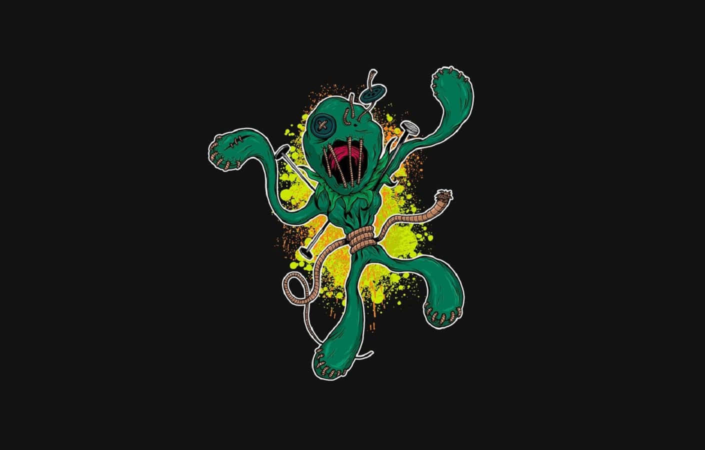 Voodoo Dolls, green cartoonish monster, multiple limbs, HD Desktop Wallpaper