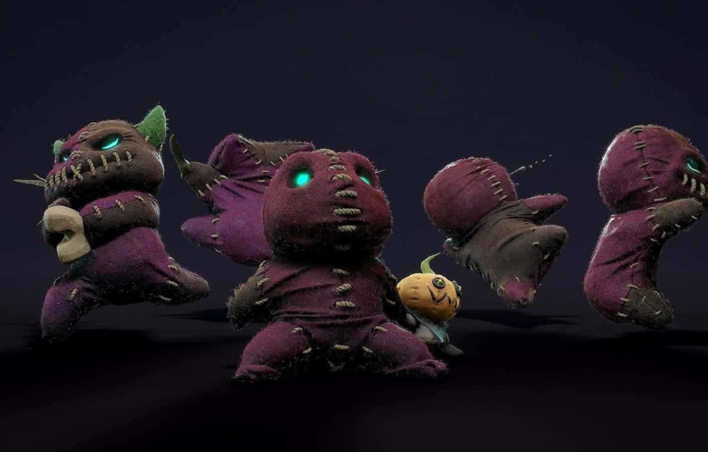 voodoo dolls, purple, glowing green eyes, HD Desktop Wallpaper