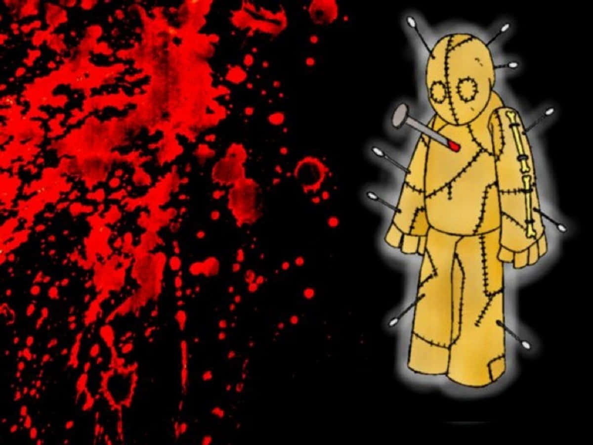 Voodoo Dolls, yellow stitched doll, red paint, SD Desktop Wallpaper