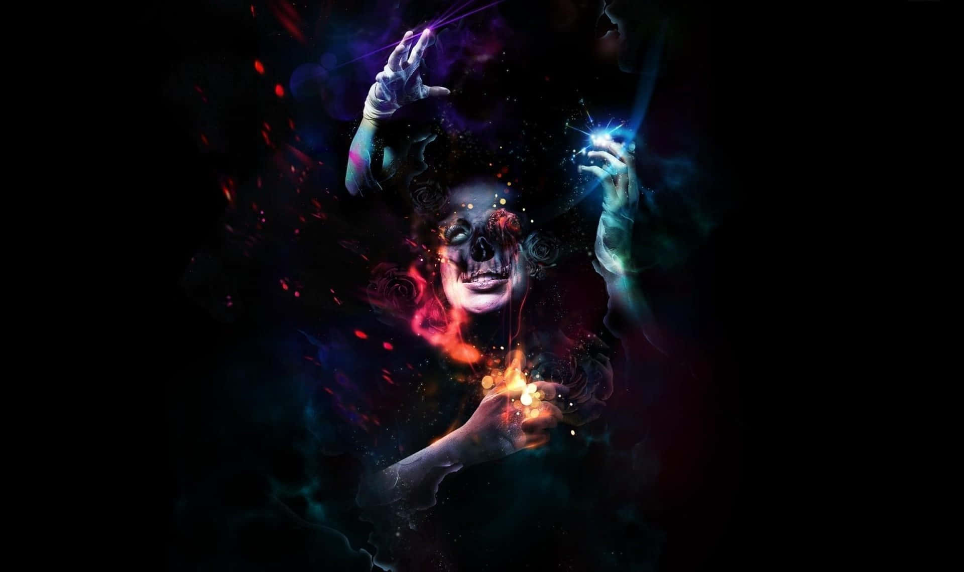Voodoo, skull face, glowing hands, Full HD Desktop Wallpaper