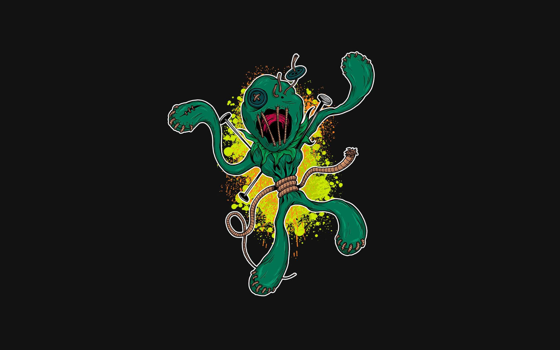 Voodoo, green monster, multiple limbs, Full HD Desktop Wallpaper