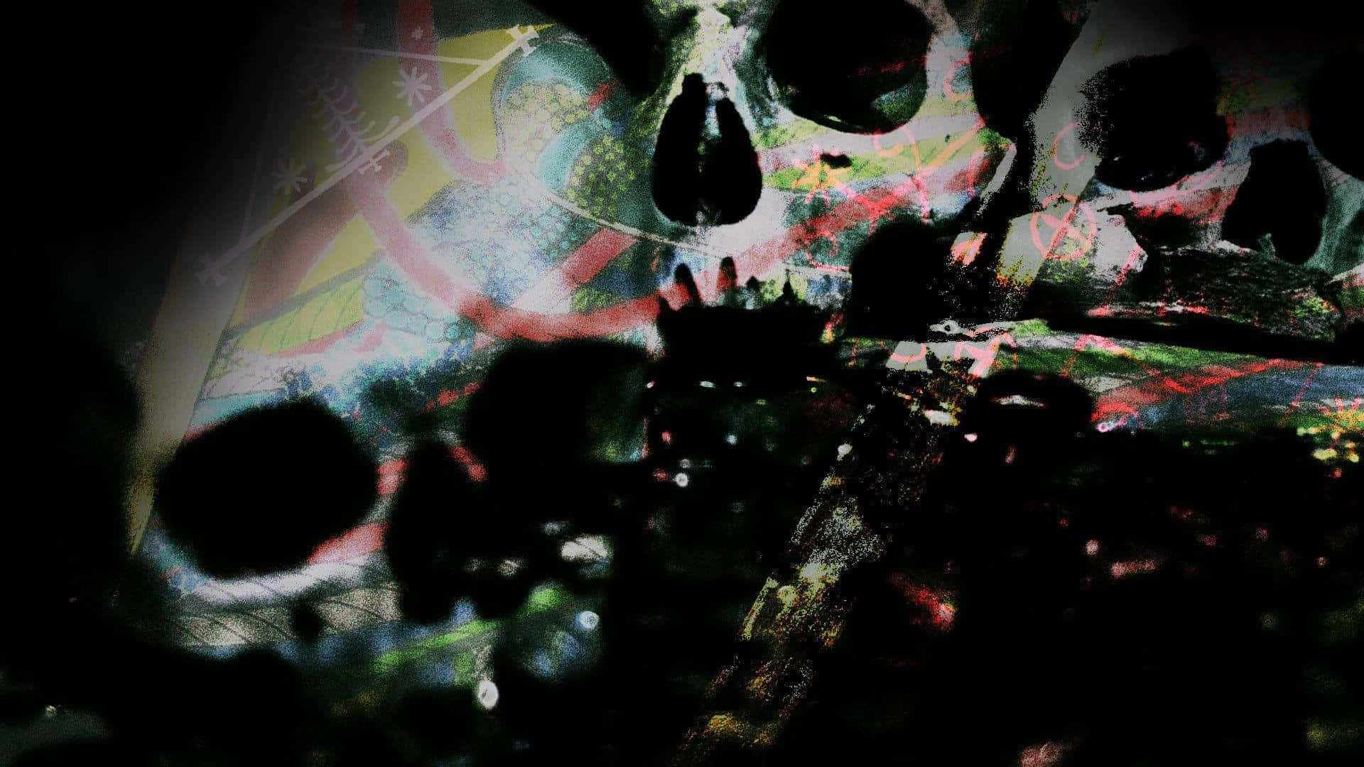 Voodoo, graffiti-covered skull, vibrant splashes of color, Full HD Desktop Wallpaper
