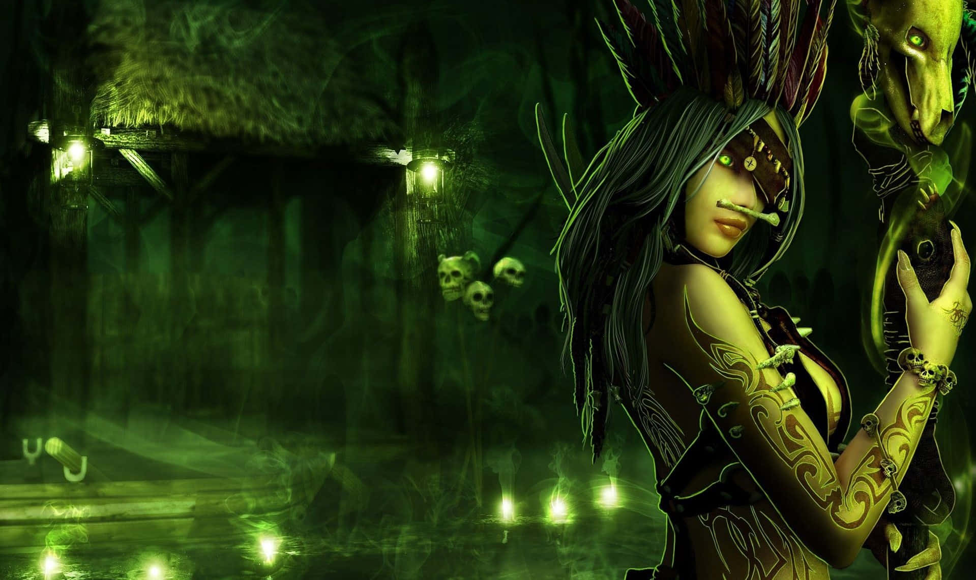 Voodoo 1919 x 1141, mystical woman, glowing eyes, HD Desktop Wallpaper