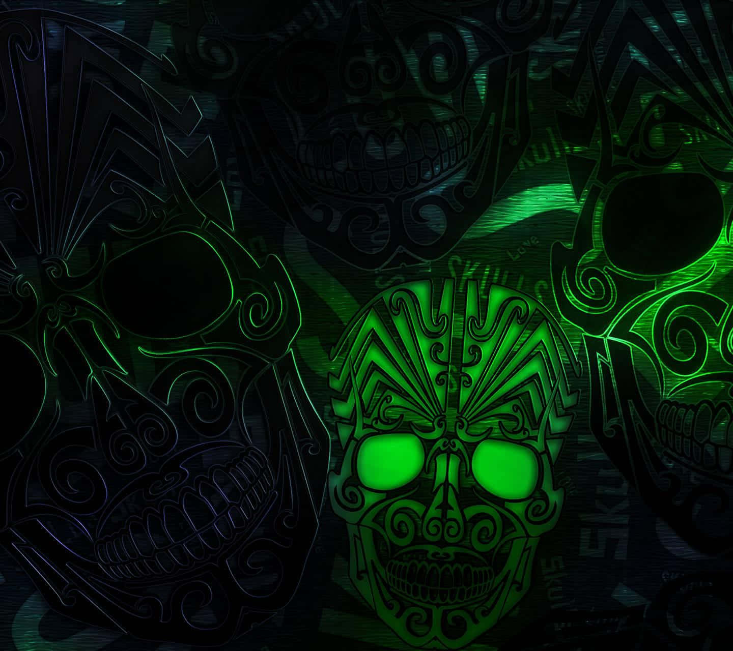 Voodoo, glowing green, tribal skulls, HD Desktop Wallpaper