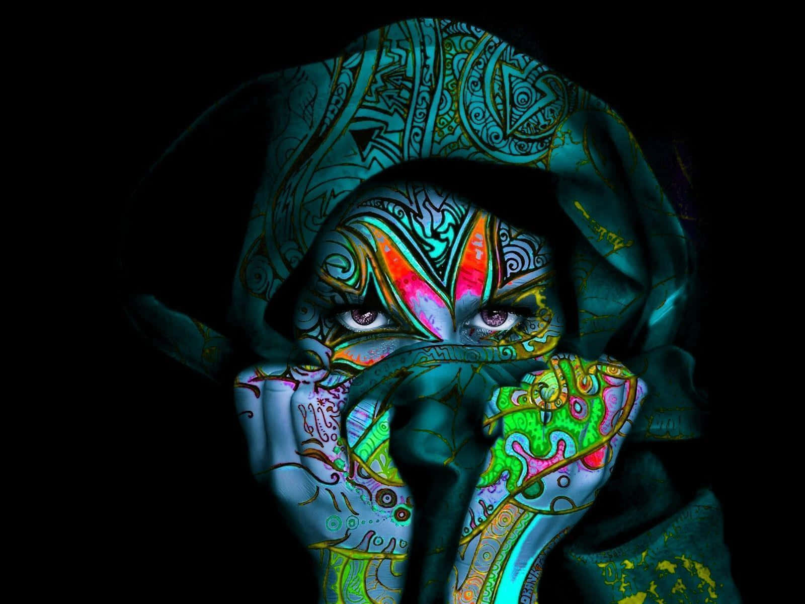 Voodoo, neon tribal patterns, hood, HD Desktop Wallpaper