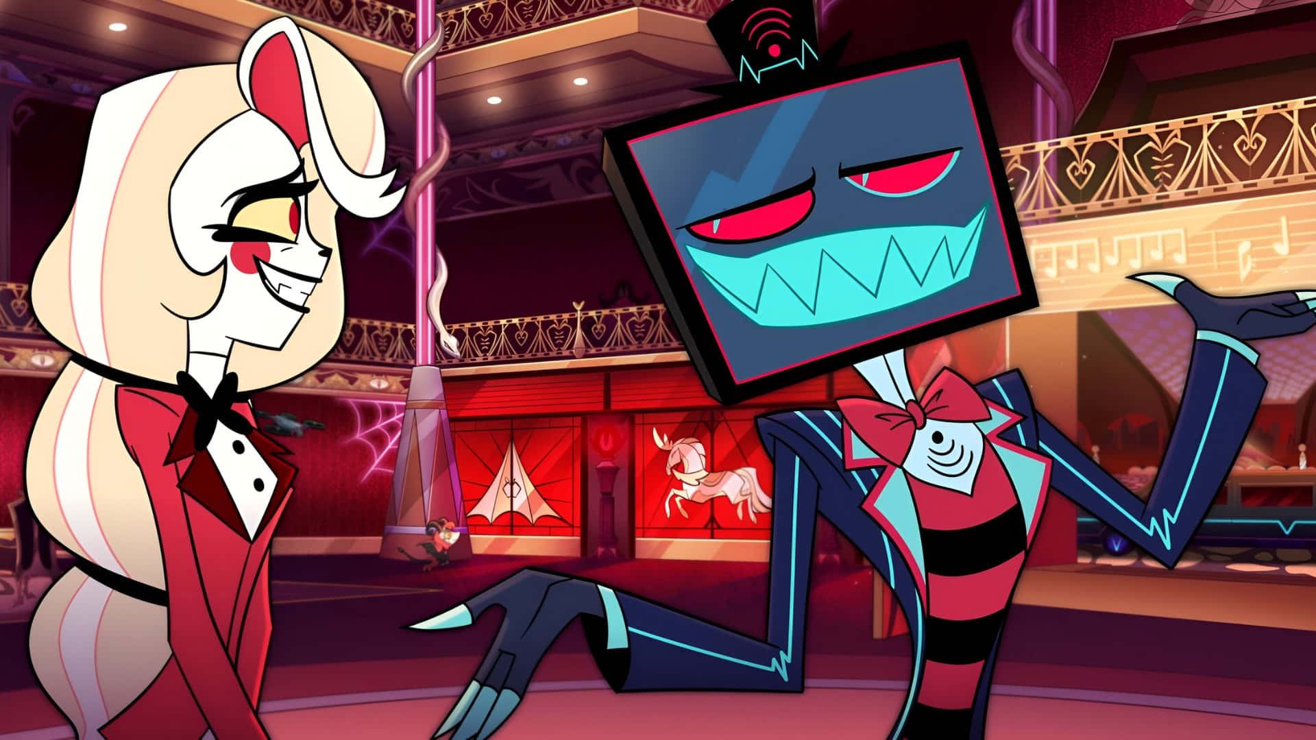 Hazbin Hotel, bunny ears, red suit, Full HD Desktop Wallpaper