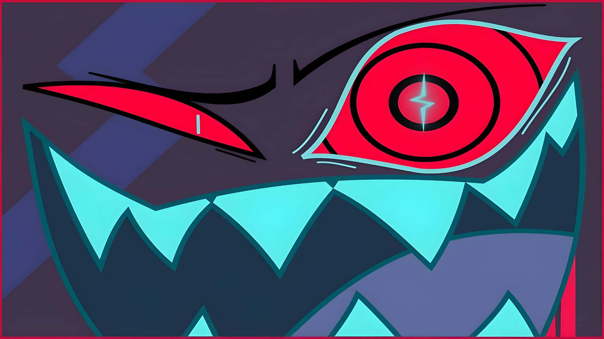 Vox Hazbin Hotel, glowing red eye, sharp cyan teeth, Full HD Desktop Wallpaper