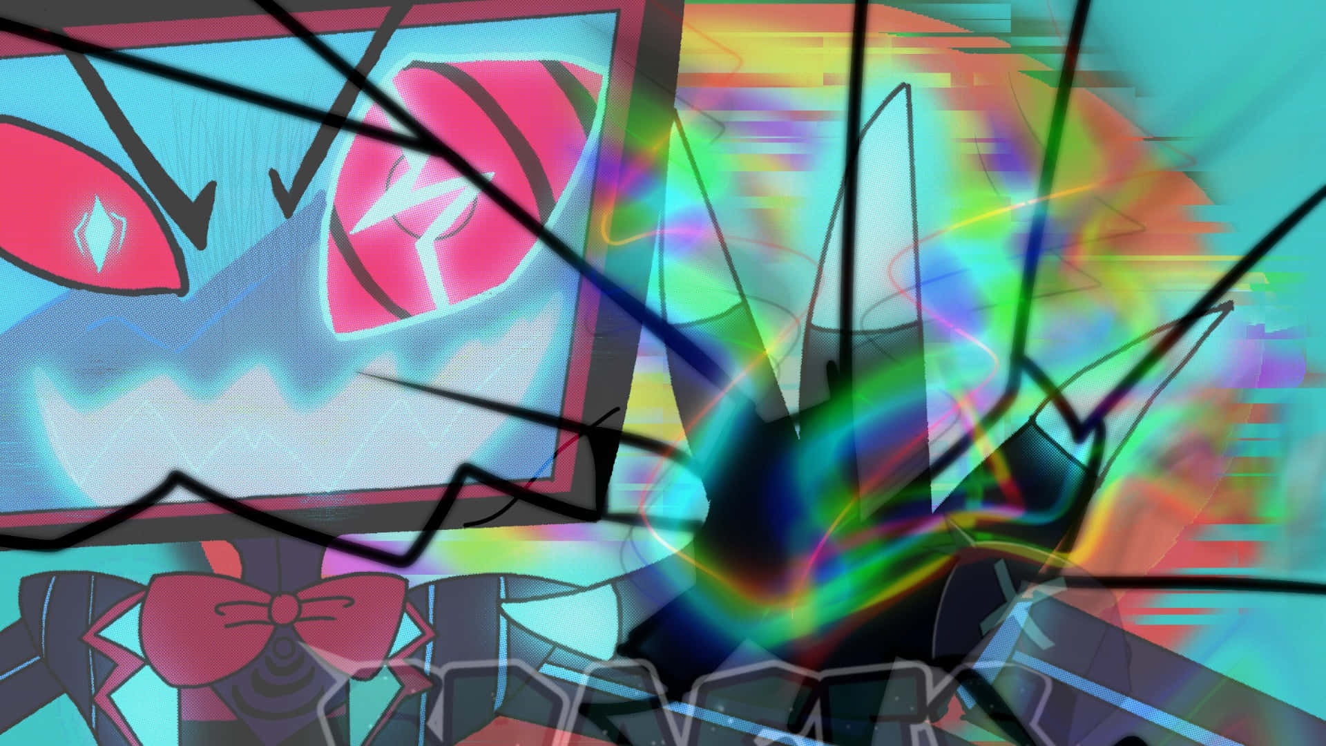 Vox Hazbin Hotel, glitch, shattered screen, Full HD Desktop Wallpaper