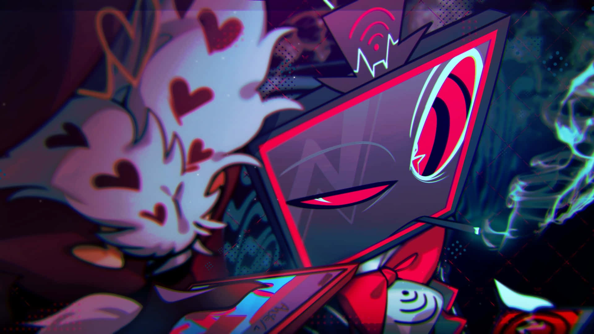 Vox, Hazbin Hotel, red glowing eye, Full HD Desktop Wallpaper