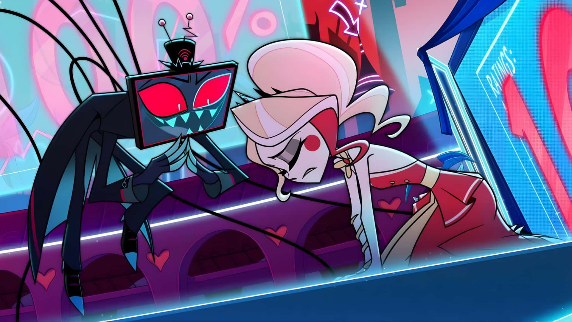 Hazbin Hotel, cartoon devil, red eyes, Full HD Desktop Wallpaper