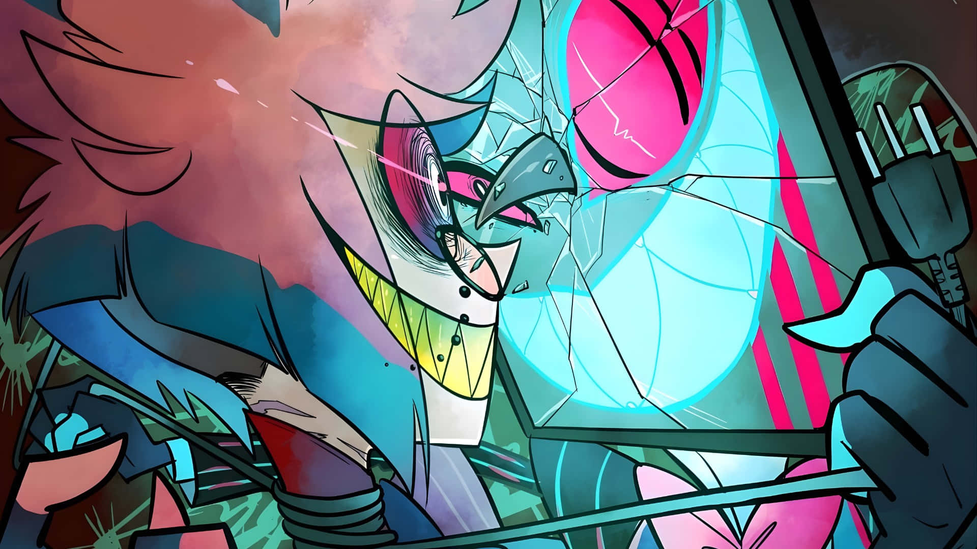 Vox Hazbin Hotel, blue hair, yellow collar, Full HD Desktop Wallpaper