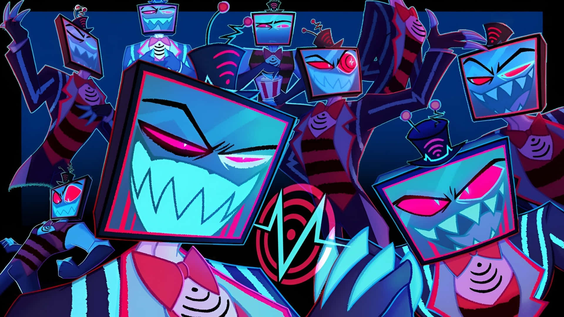 Vox, Hazbin Hotel, neon cyberpunk scene, Full HD Desktop Wallpaper