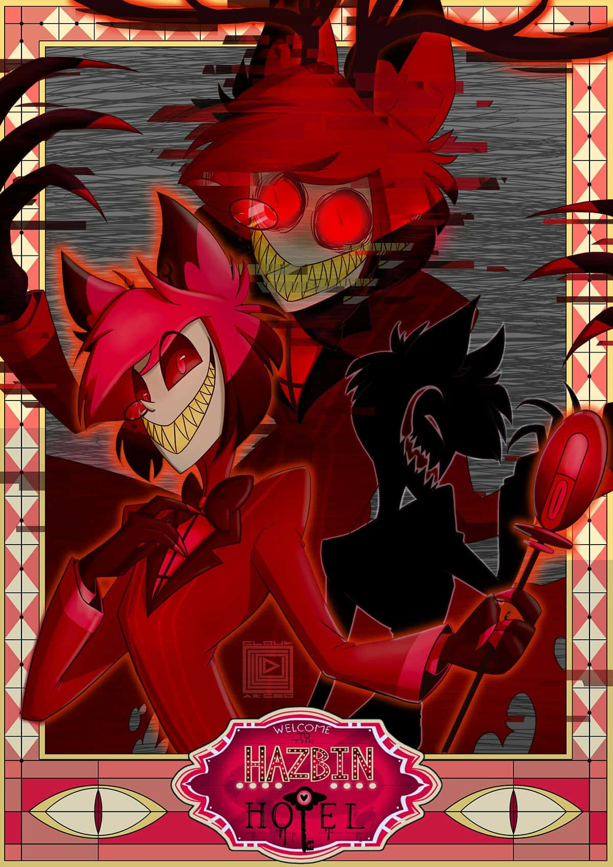 Hazbin Hotel, red and black, glowing eyes, HD Phone Wallpaper