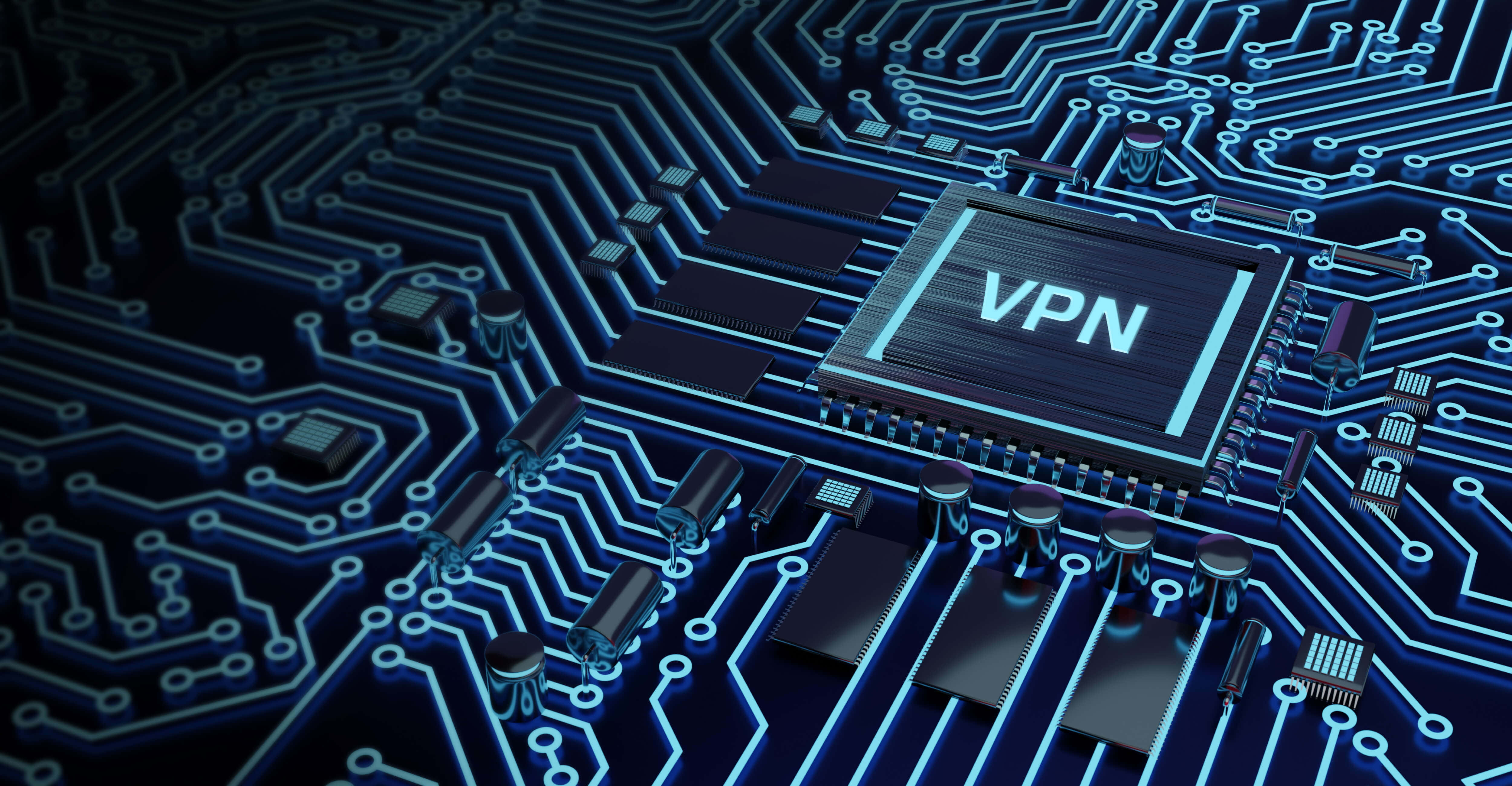 VPN, blue circuit board, glowing, 4K Desktop Wallpaper