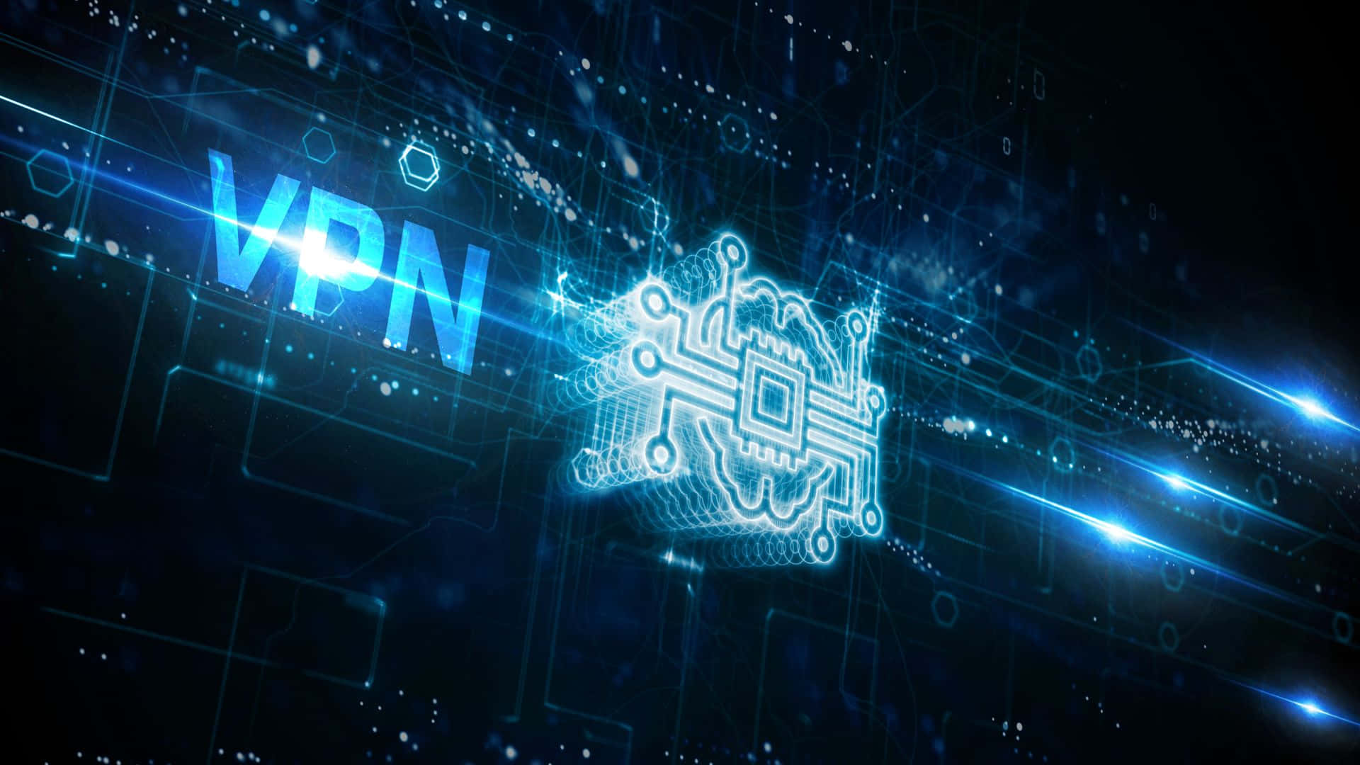 VPN, blue background, glowing blue text, Full HD Desktop Wallpaper