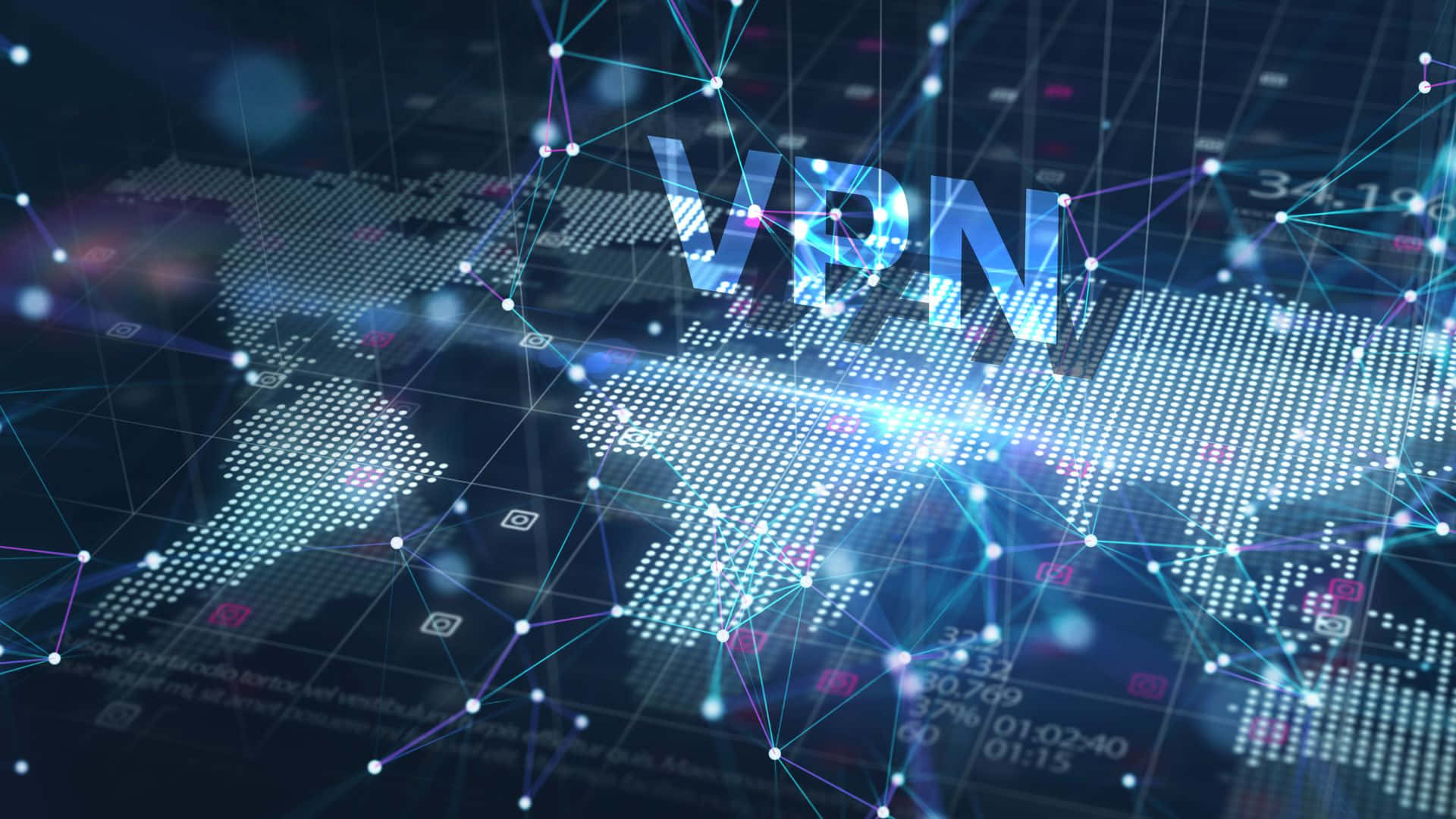 VPN, glowing blue, digital world map, Full HD Desktop Wallpaper
