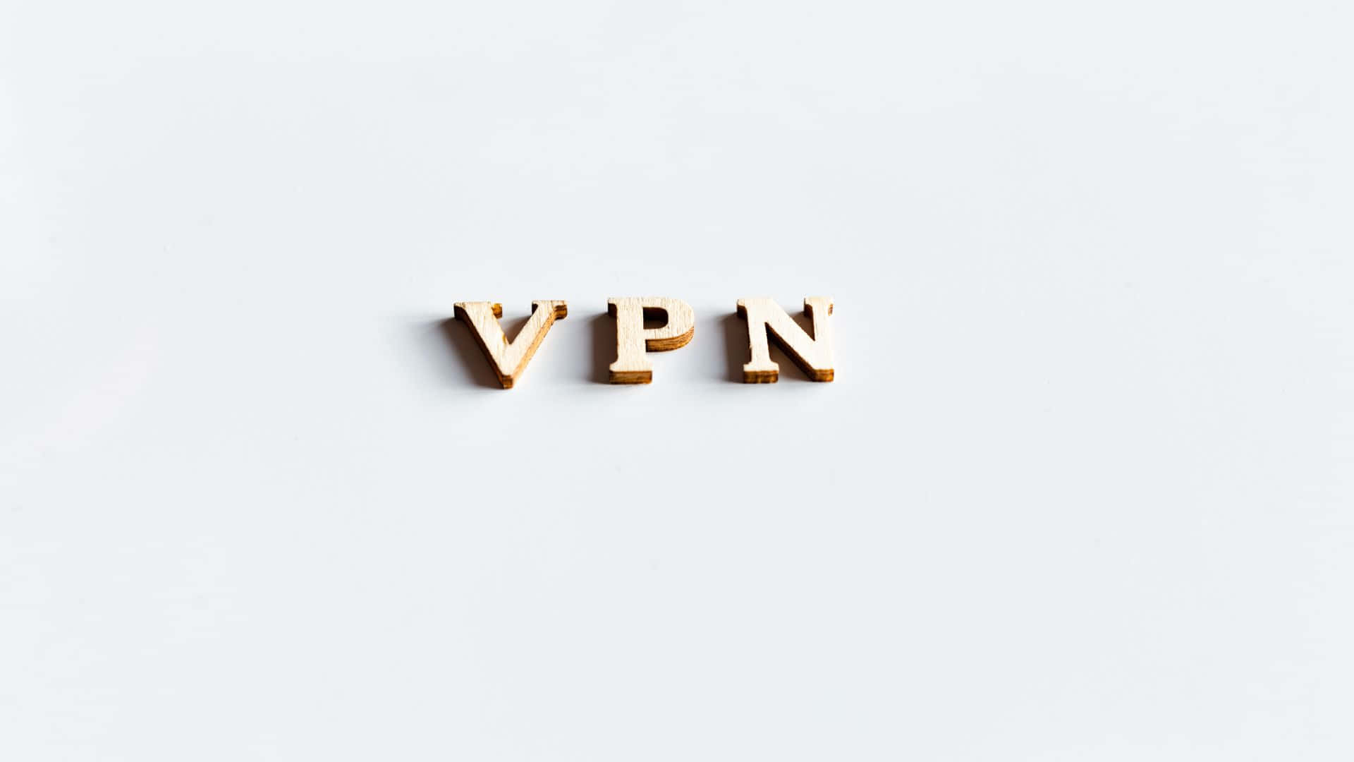 VPN, wooden letters, plain white surface, Full HD Desktop Wallpaper