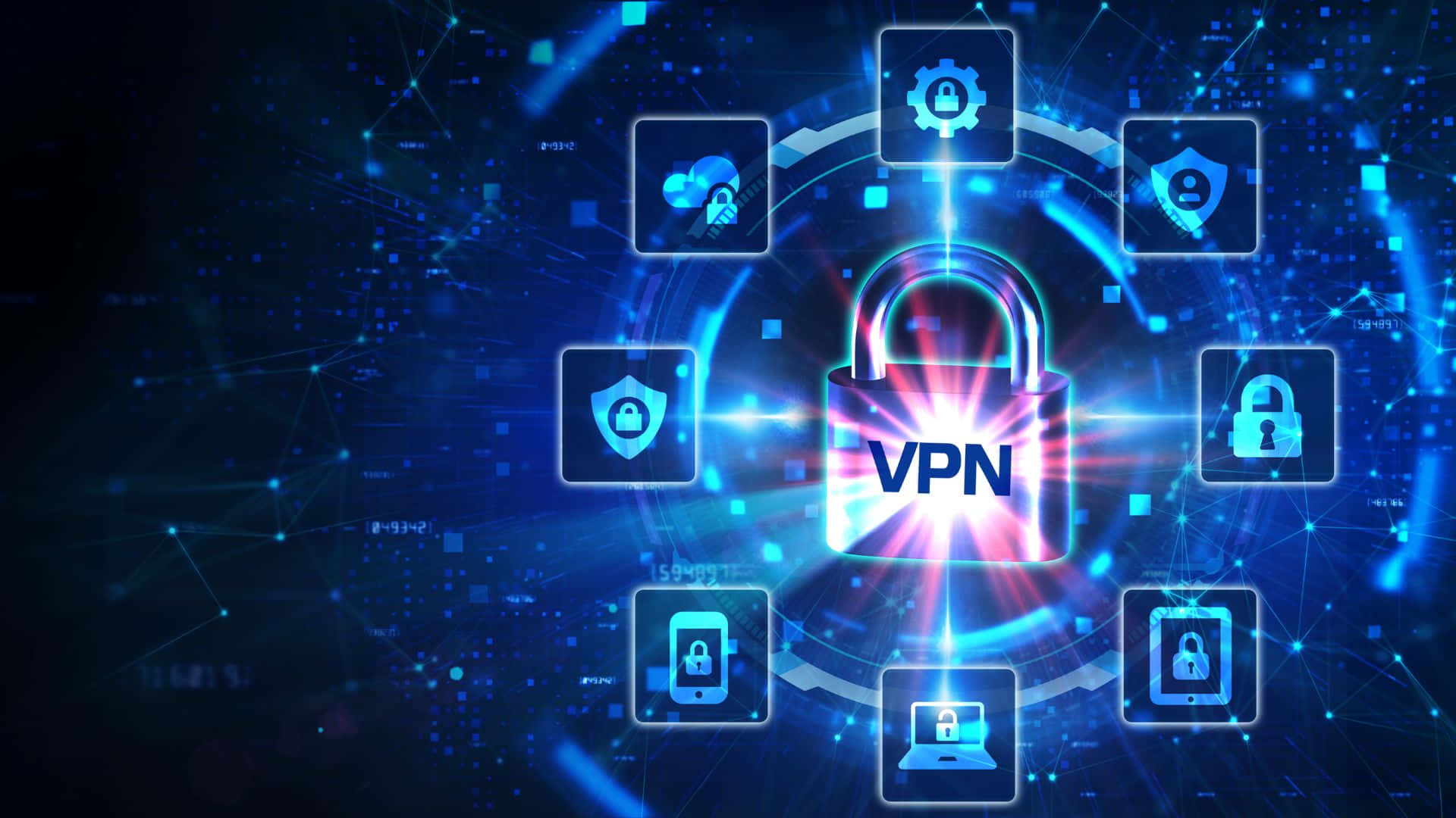 VPN, glowing, digital icons, Full HD Desktop Wallpaper