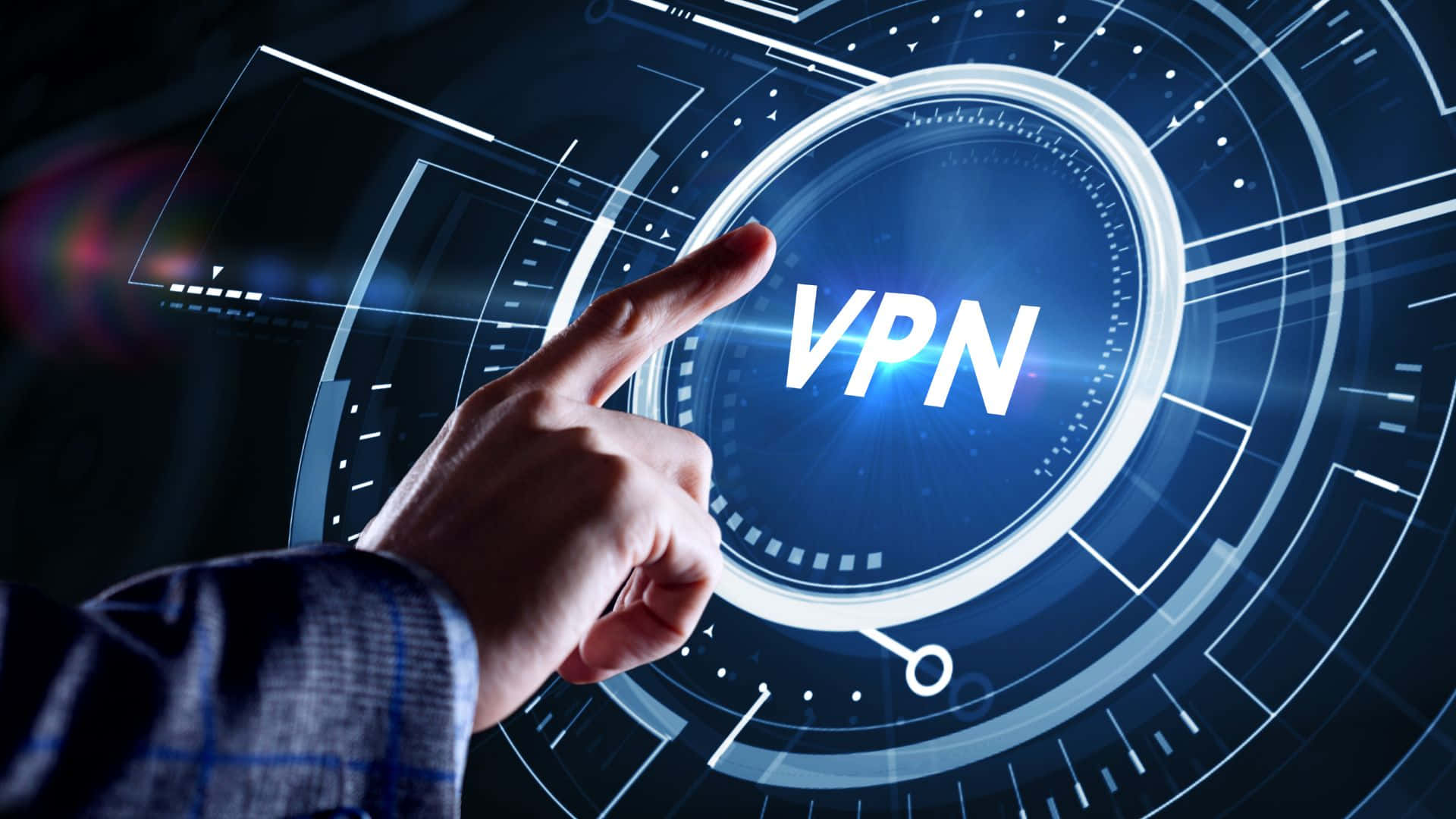 VPN, glowing blue holographic interface, futuristic digital lines, Full HD Desktop Wallpaper