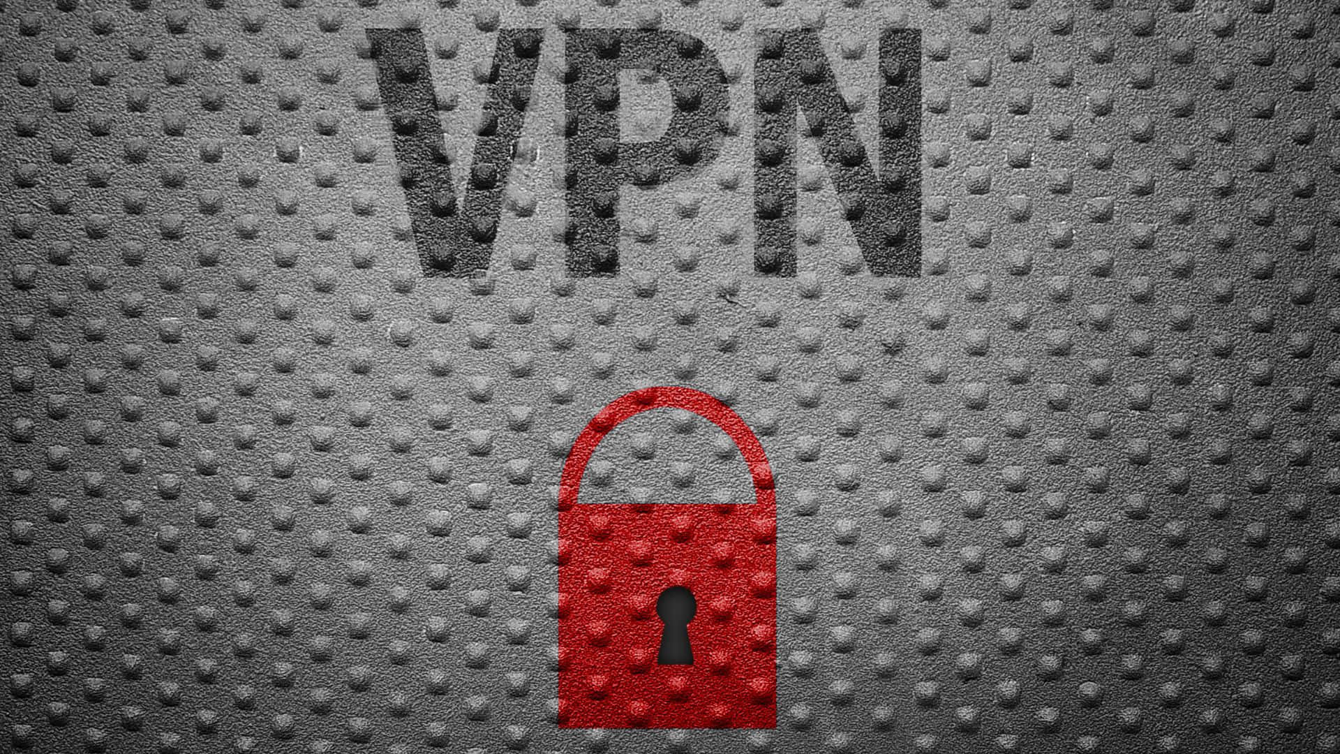 VPN, red padlock icon, textured gray metallic surface, Full HD Desktop Wallpaper
