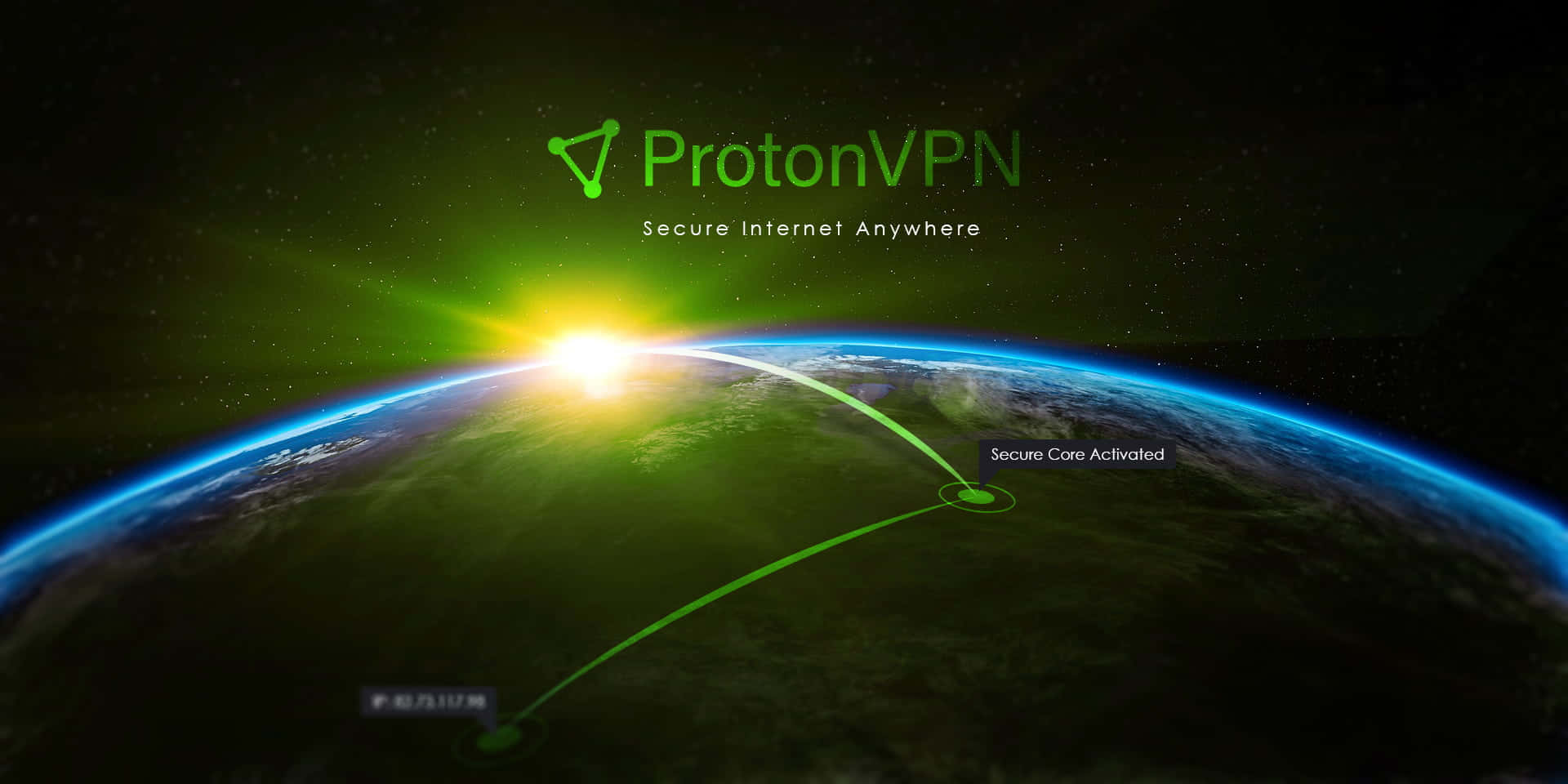VPN, vibrant green connection arc, Earth's curved horizon, Full HD Desktop Wallpaper
