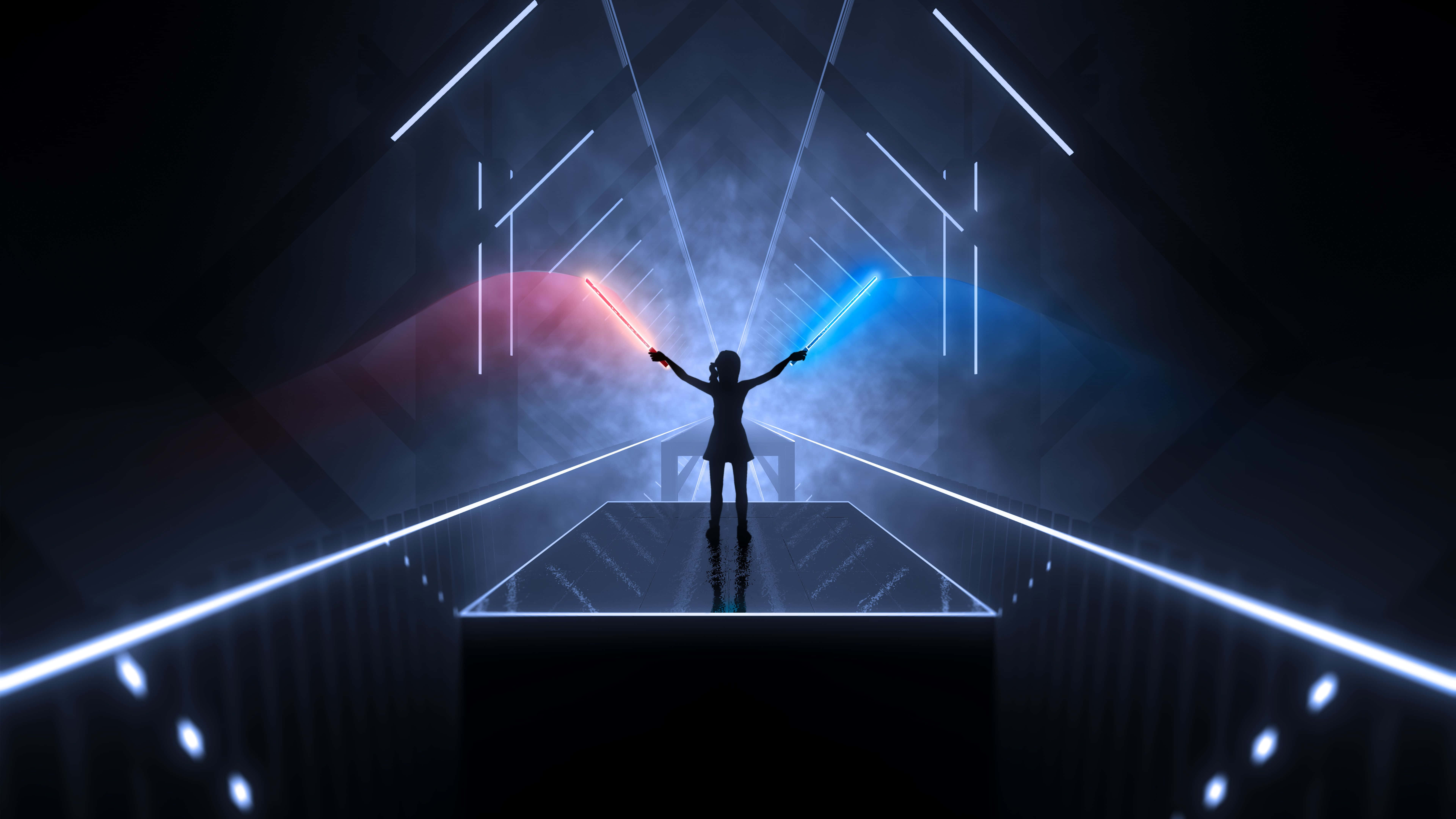 VR Games, glowing platform, futuristic corridor, 8K Desktop Wallpaper