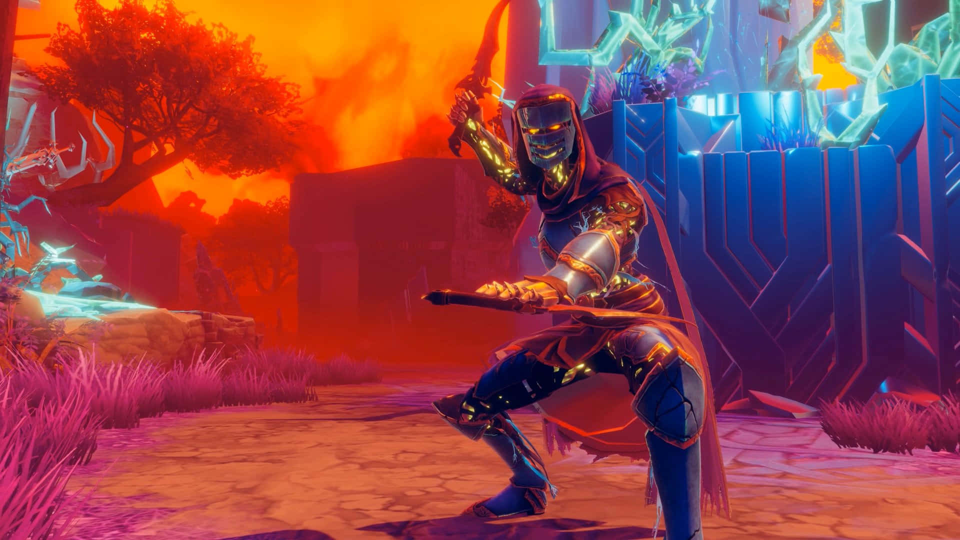 VR gaming, glowing armored warrior, sword, Full HD Desktop Wallpaper