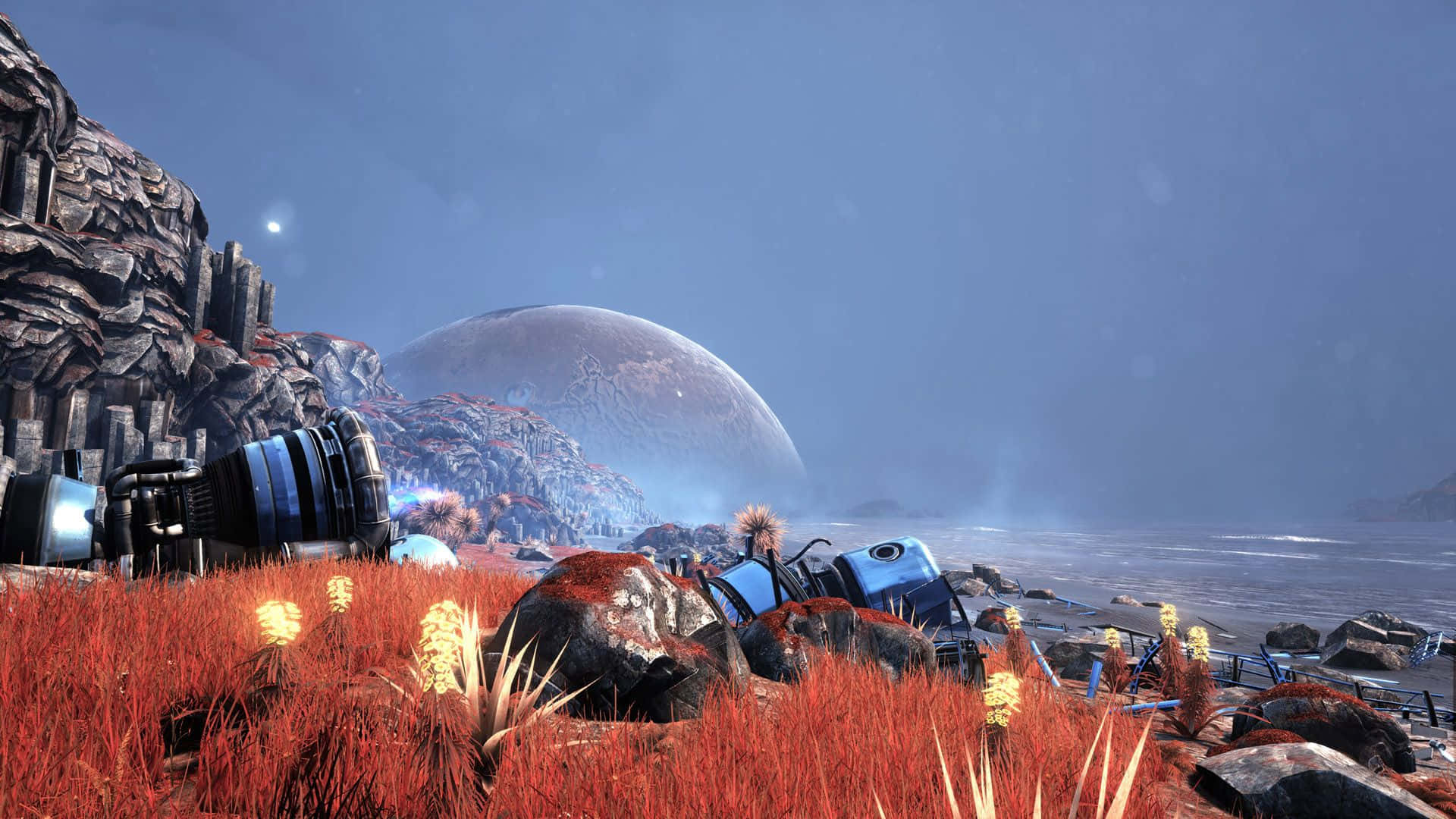 VR Gaming, futuristic spaceship, red grass, Full HD Desktop Wallpaper
