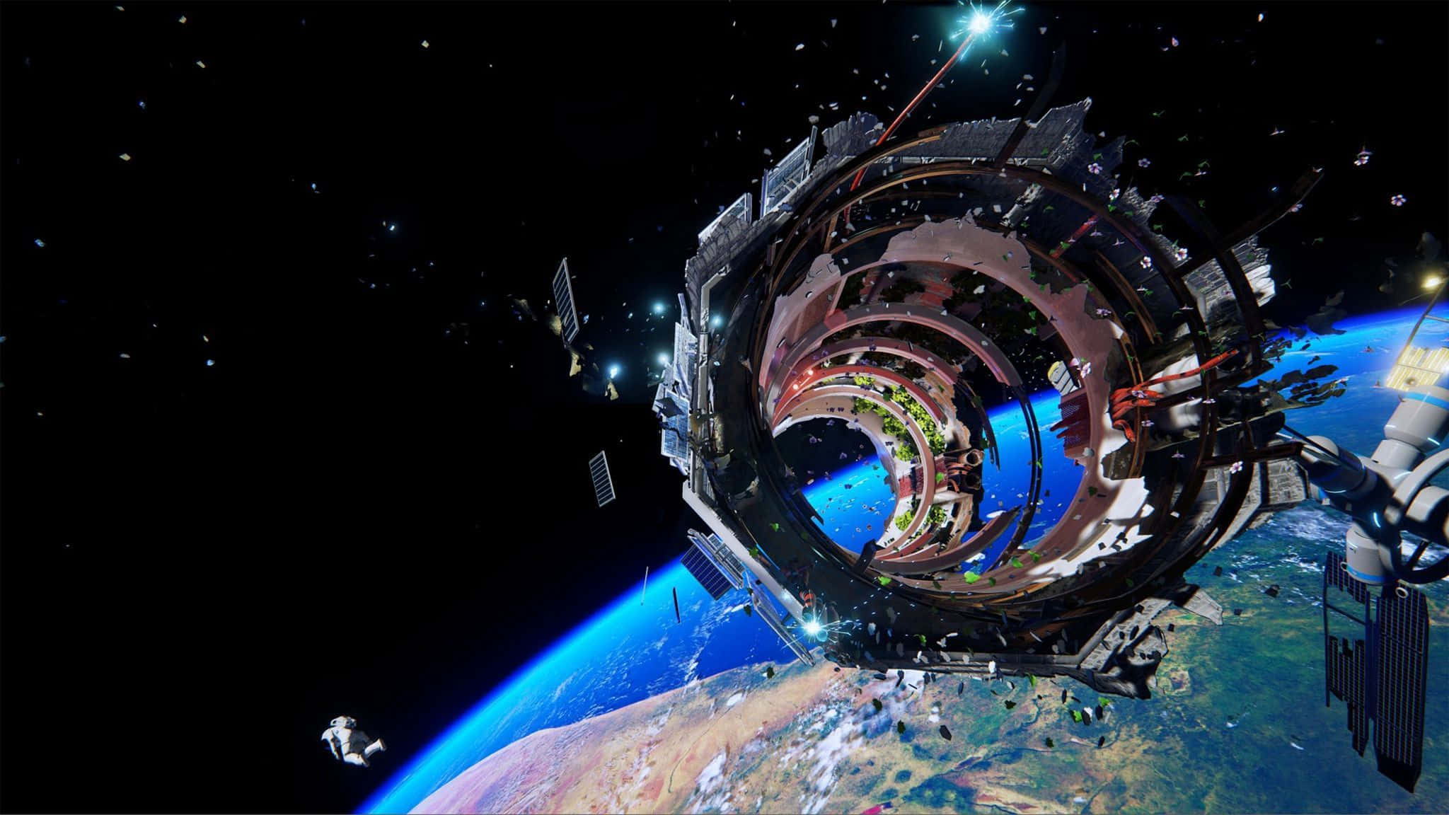 VR Gaming, futuristic space station, glowing lights, Full HD Desktop Wallpaper