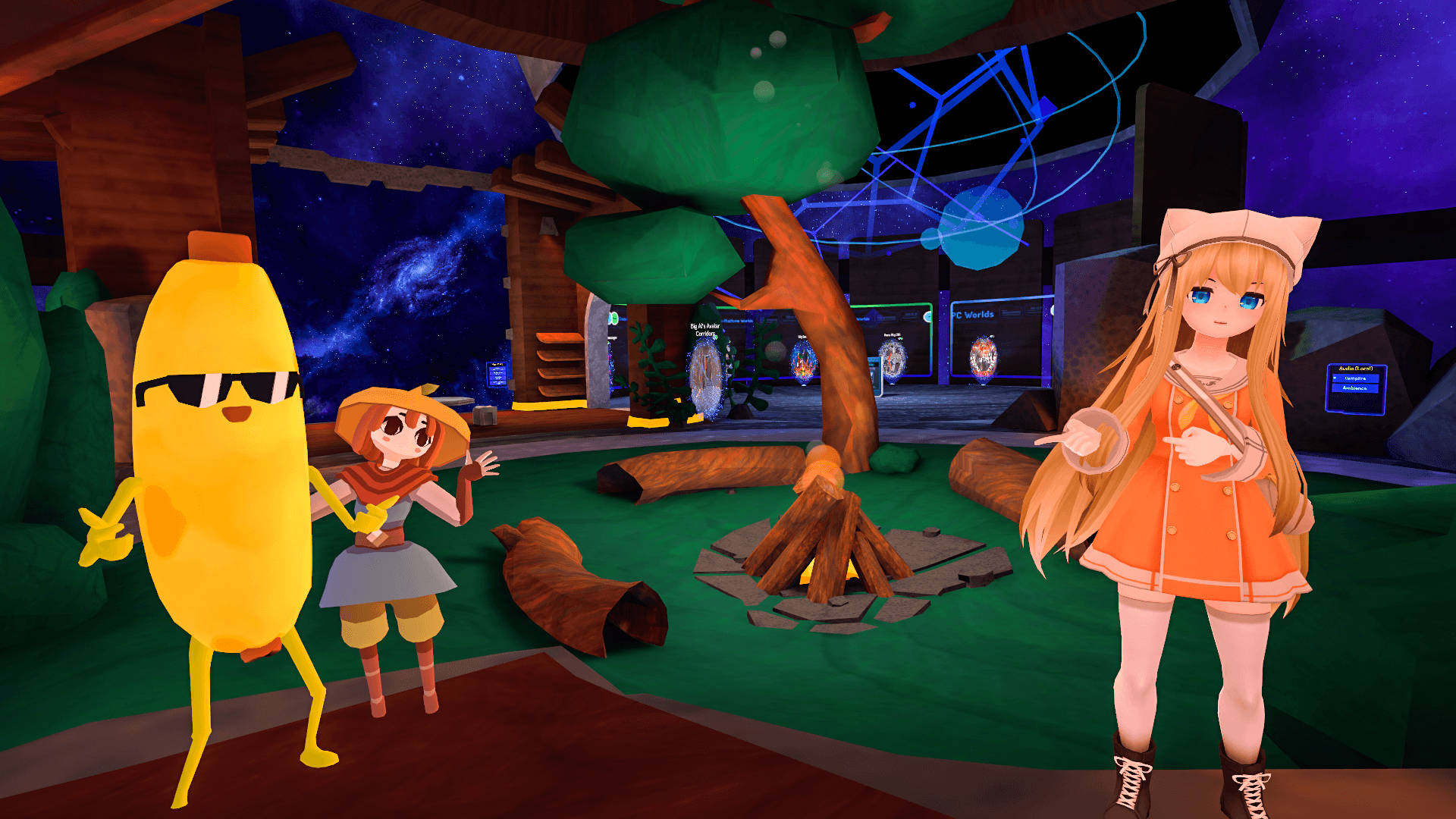 Vrchat, anime characters, banana mascot, Full HD Desktop Wallpaper