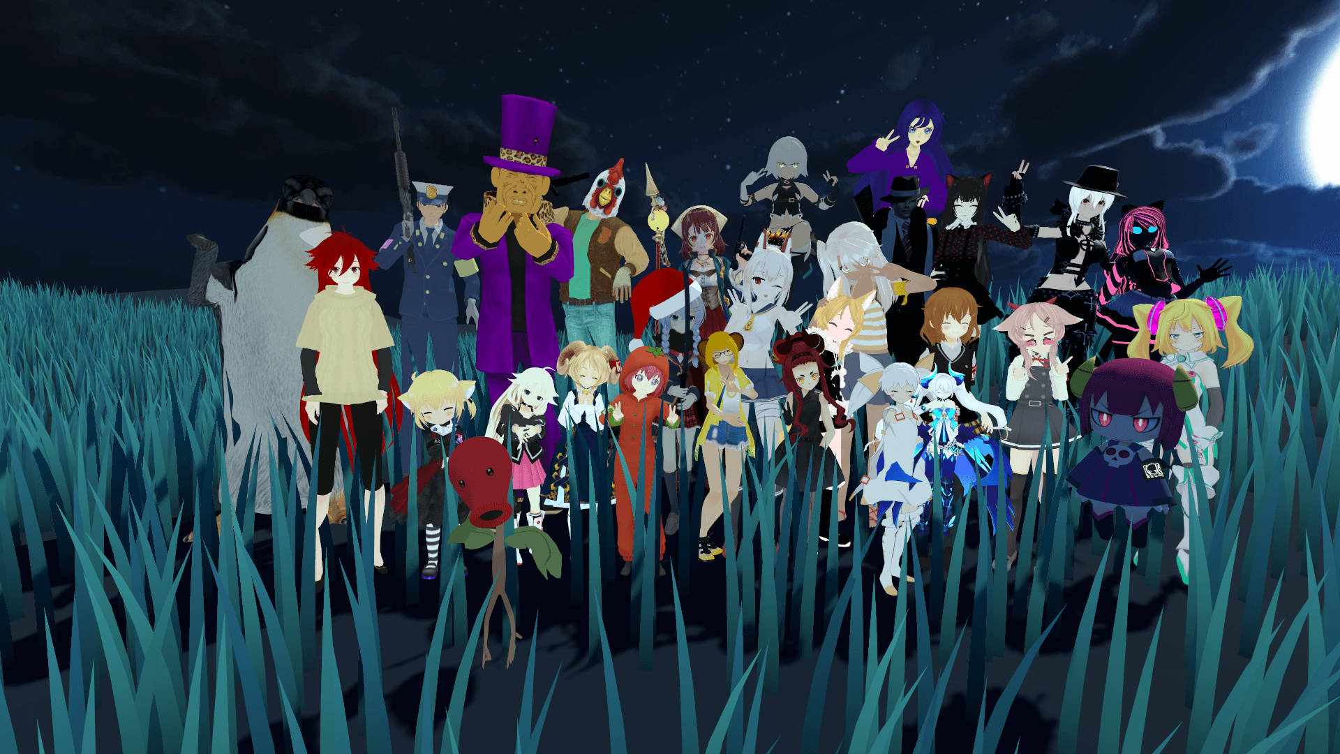 Vrchat, anime characters, tall grass, Full HD Desktop Wallpaper