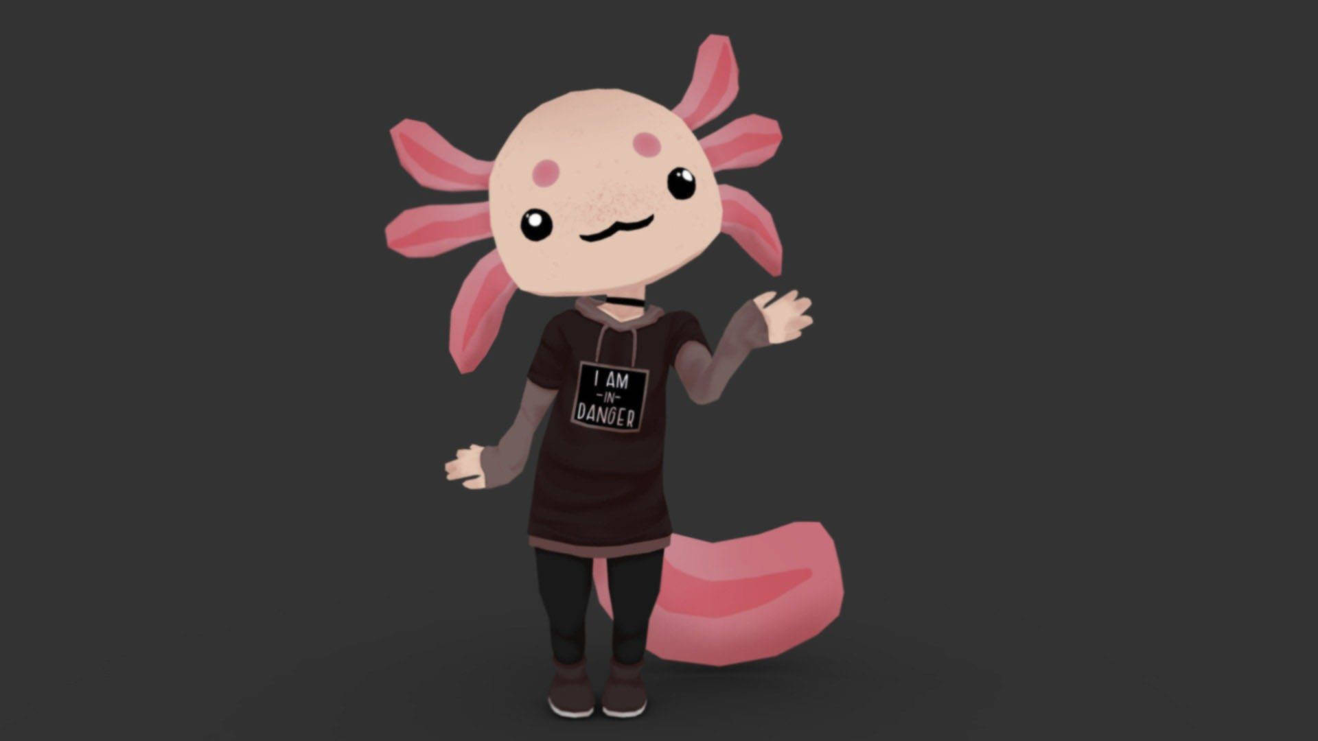 Vrchat, axolotl character, black tshirt, Full HD Desktop Wallpaper