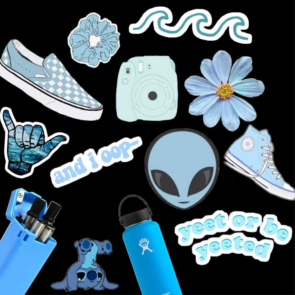 VSCO Girl, light blue, black background, SD Desktop Wallpaper