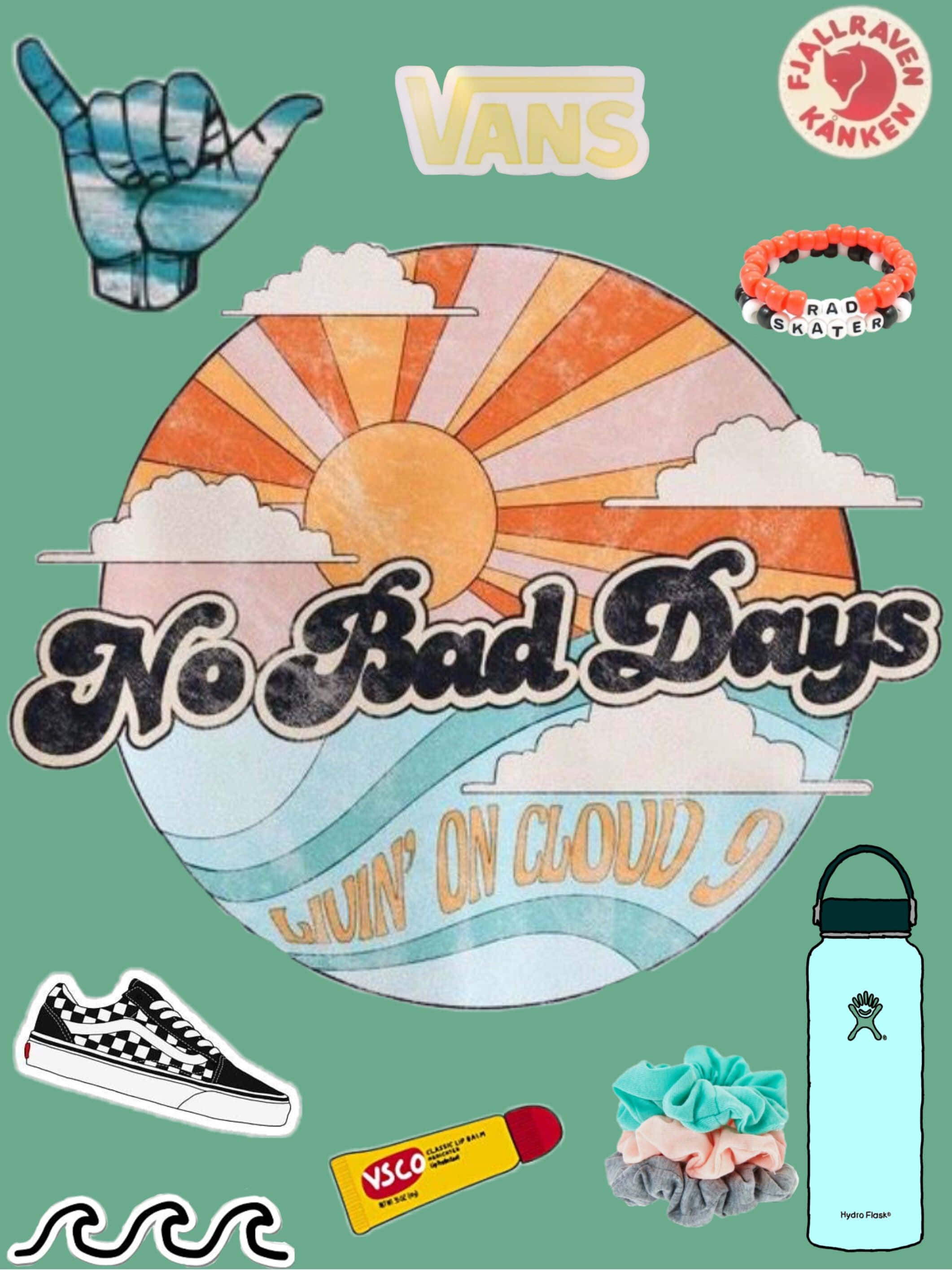 VSCO Girl, No Bad Days, retro sunburst graphic, 2K Phone Wallpaper