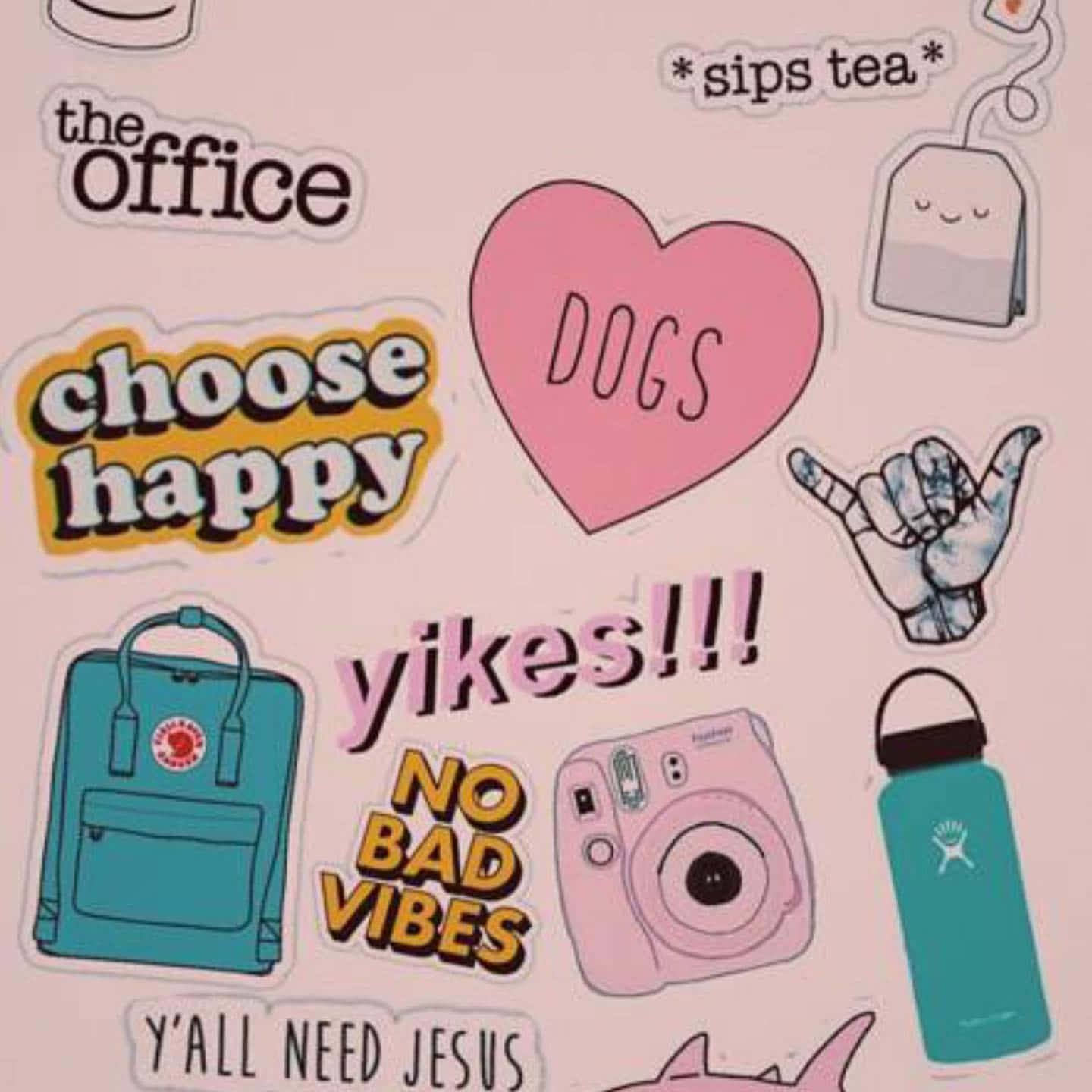Vsco Girl, pink background, cute stickers, HD Desktop Wallpaper