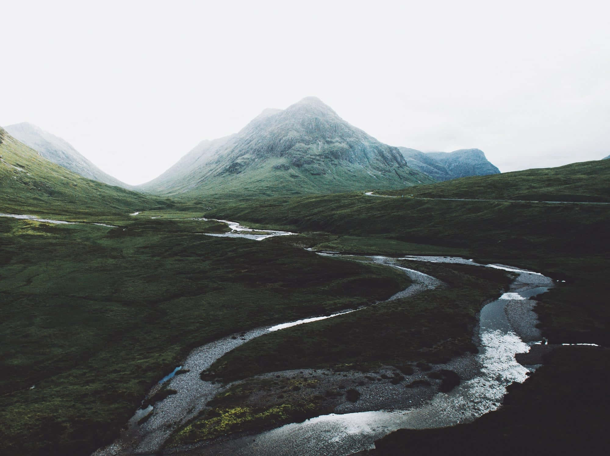 VSCO Laptop, winding river, lush green valley, Full HD Desktop Wallpaper