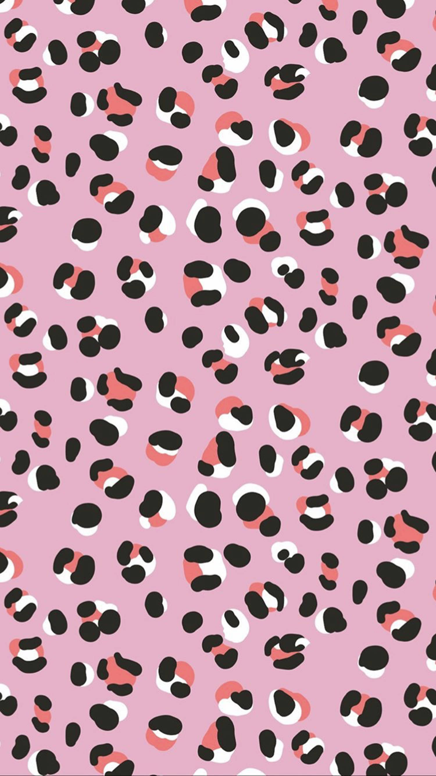 pink cheetah print, vibrant pink background, black white and coral abstract spots, 2K Phone Wallpaper
