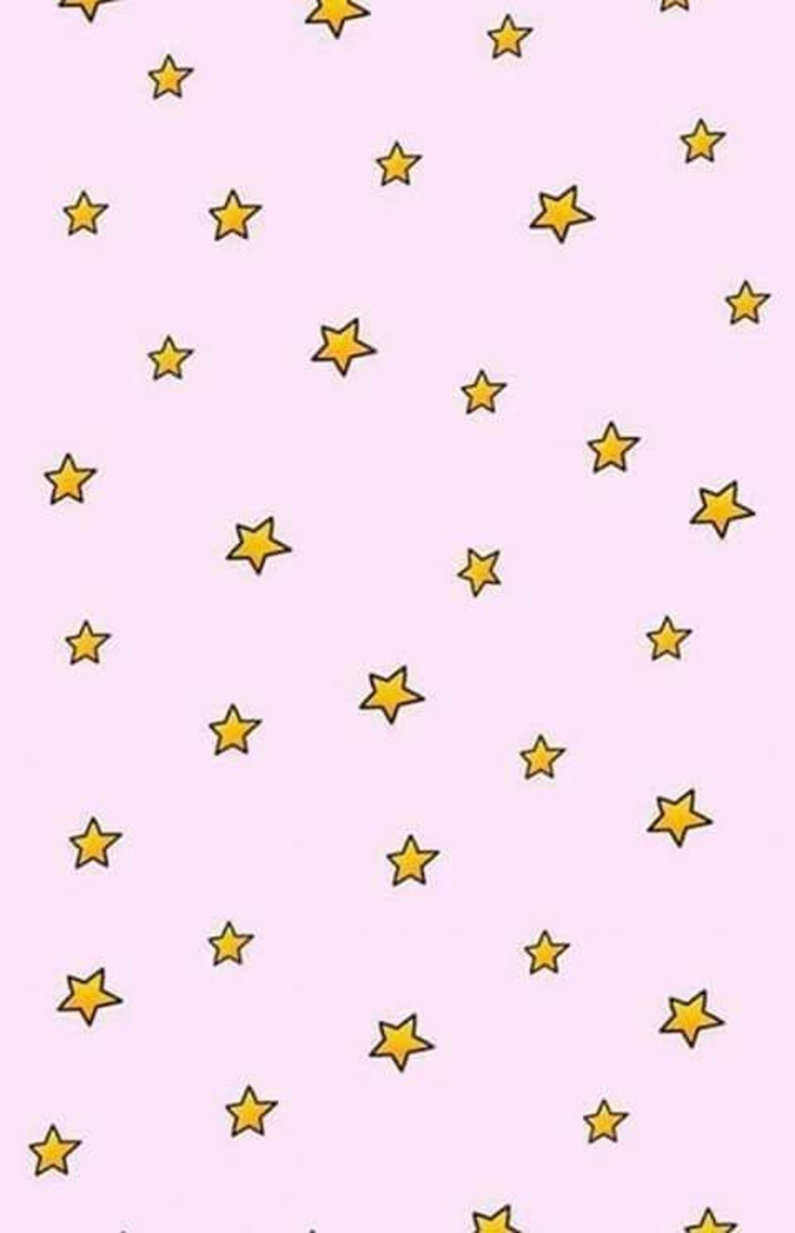 pink, yellow outlined stars, soft pink background, Full HD Phone Wallpaper