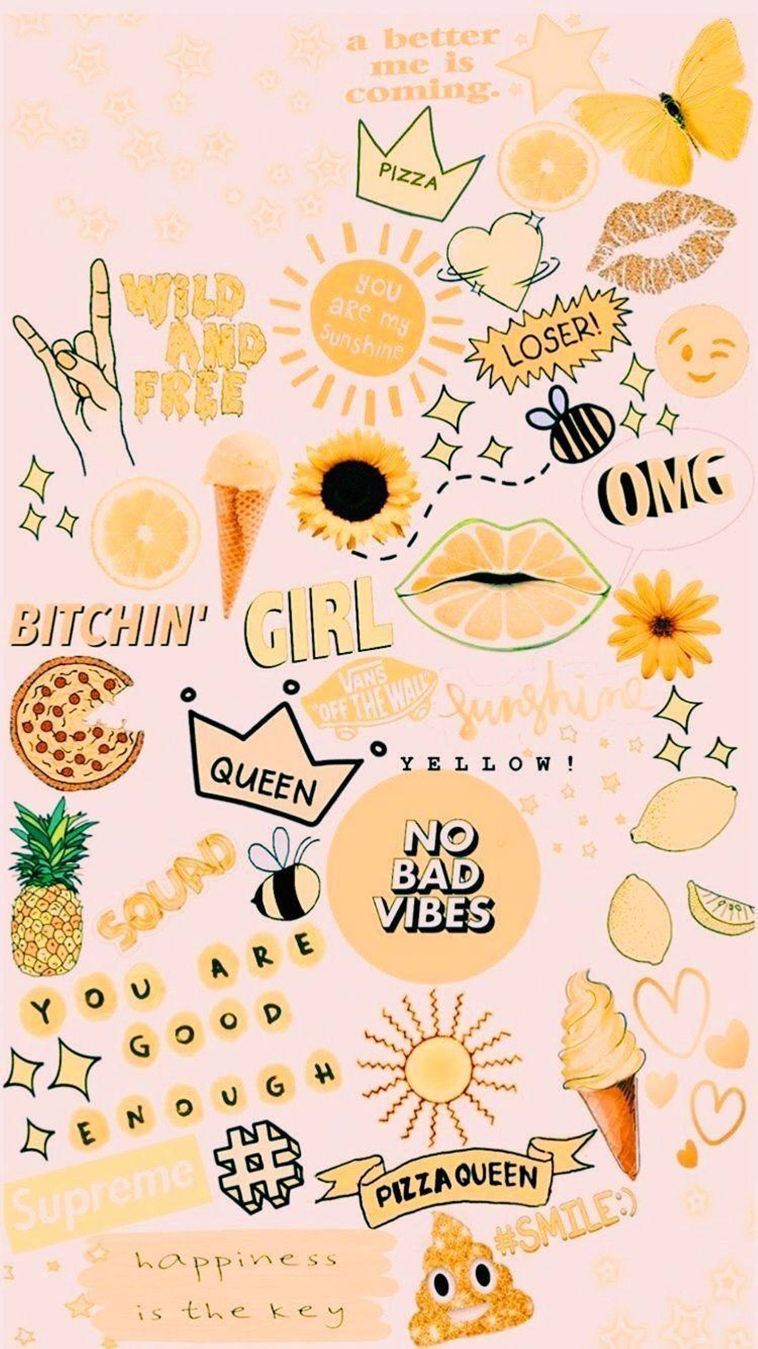 VSCO, yellow theme, pastel pink, 2K Phone Wallpaper