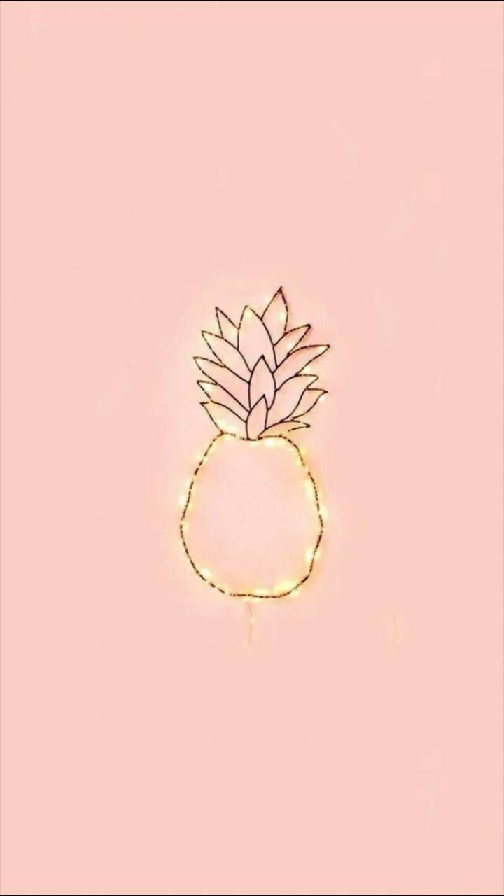 Vsco, pink pineapple, glowing string lights, HD Phone Wallpaper